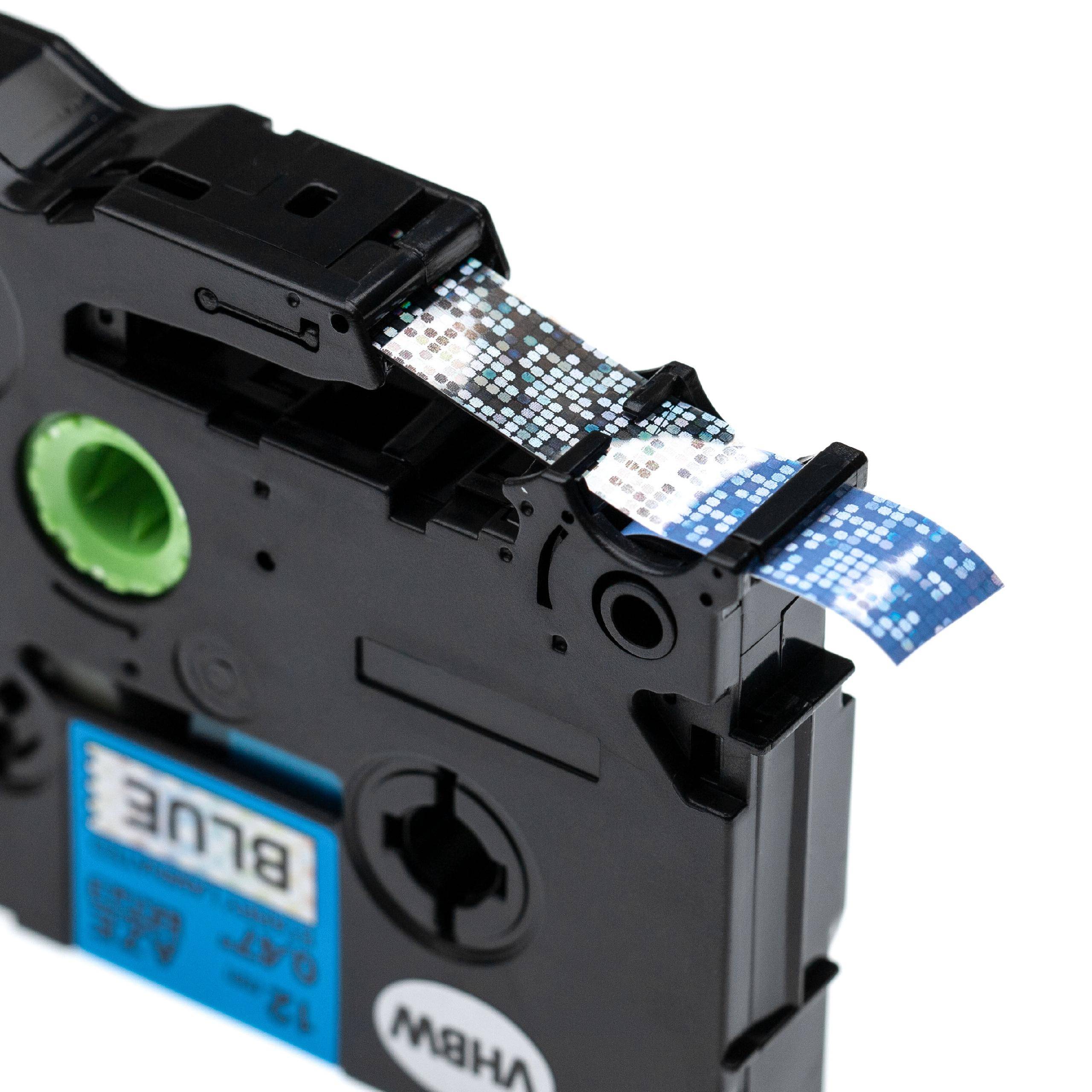 vhbw Schriftband-Kassette kompatibel mit Brother P-Touch D200, D200VP, D400, D400VP, D450, D450VP Etiketten-Drucker 12mm Schwarz auf Blau (Glitter)