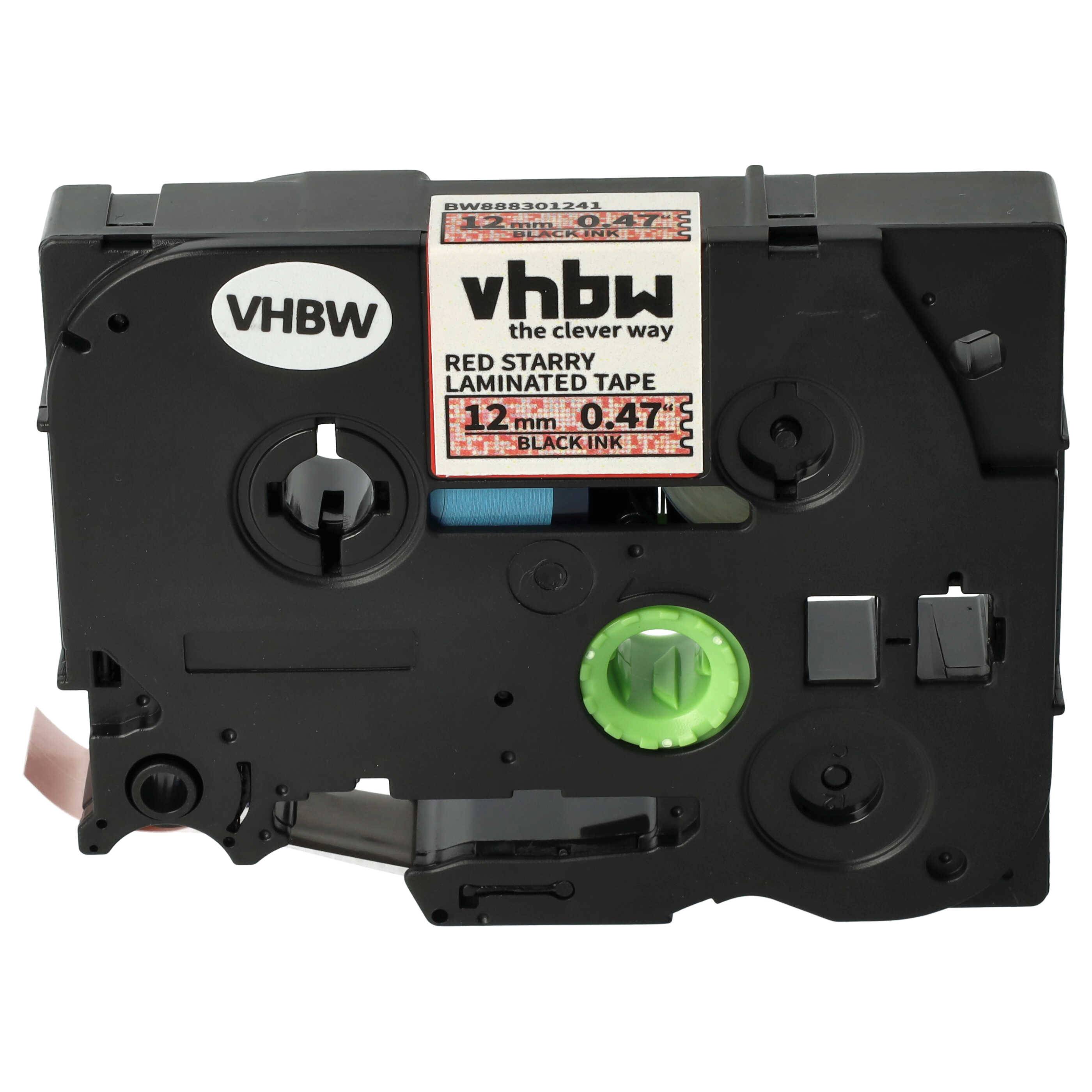 vhbw Schriftband-Kassette kompatibel mit Brother PT 1150DX | 1160, 1170, 1170S, 1180 Etiketten-Drucker 8m x 12mm Schwarz auf Rot (Glitter)