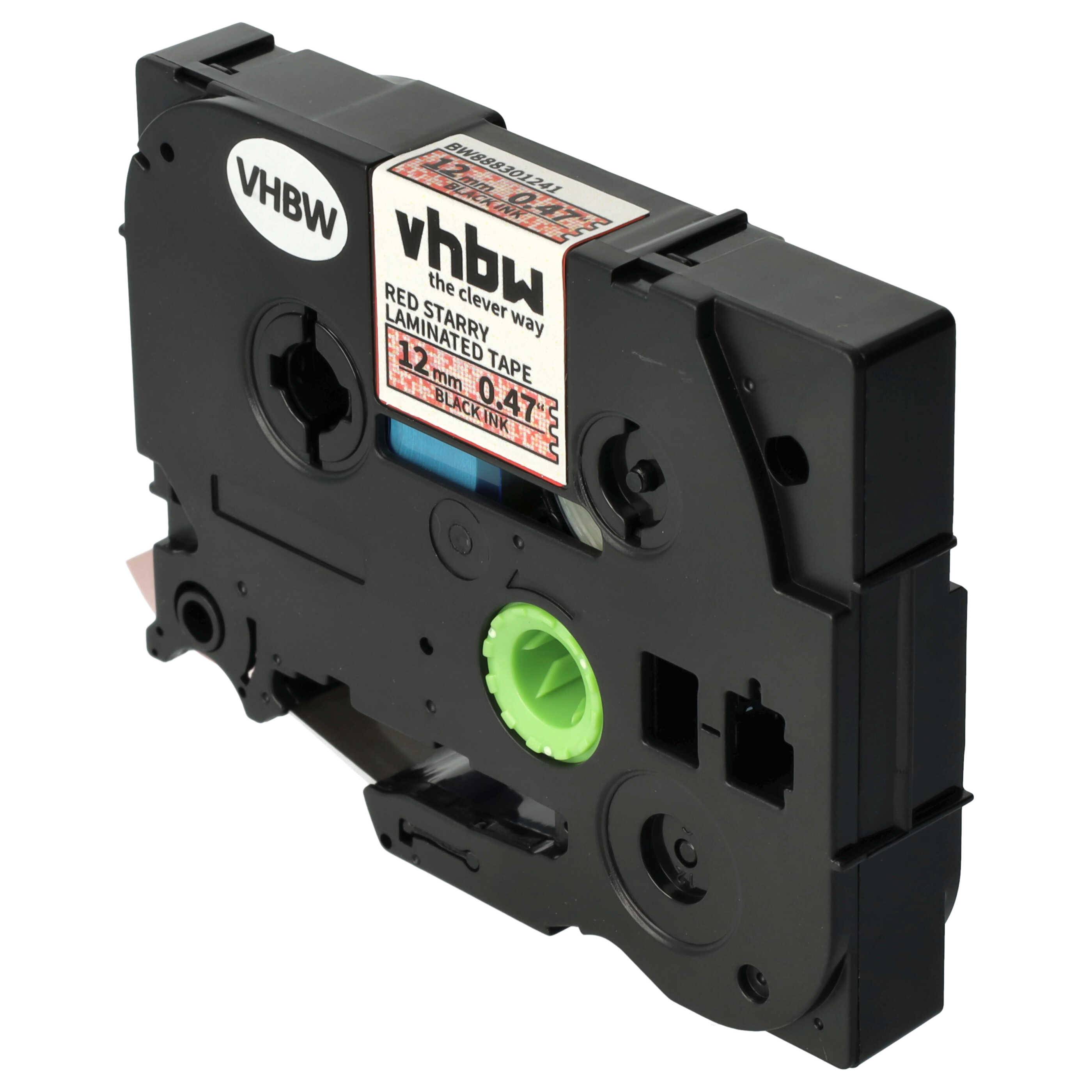 vhbw Schriftband-Kassette kompatibel mit Brother PT 1700, 1800E, 1800ECC, 1800, 1750 Etiketten-Drucker 8m x 12mm Schwarz auf Rot (Glitter)