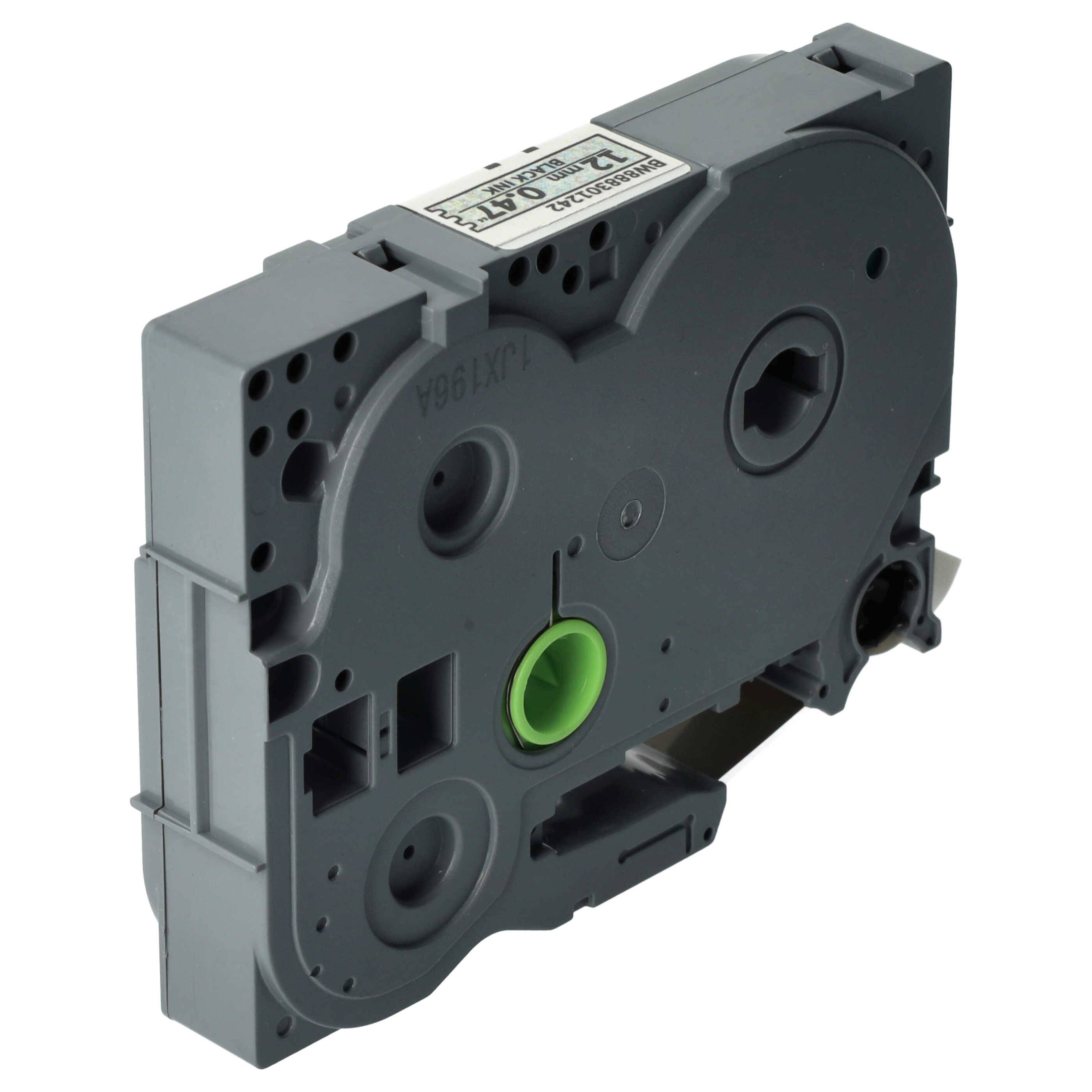 vhbw Schriftband-Kassette kompatibel mit Brother PT 1090, 1090BK, 1100, 1100SB Etiketten-Drucker 8m x 12mm Schwarz auf Weiss (Glitter), Laminiert