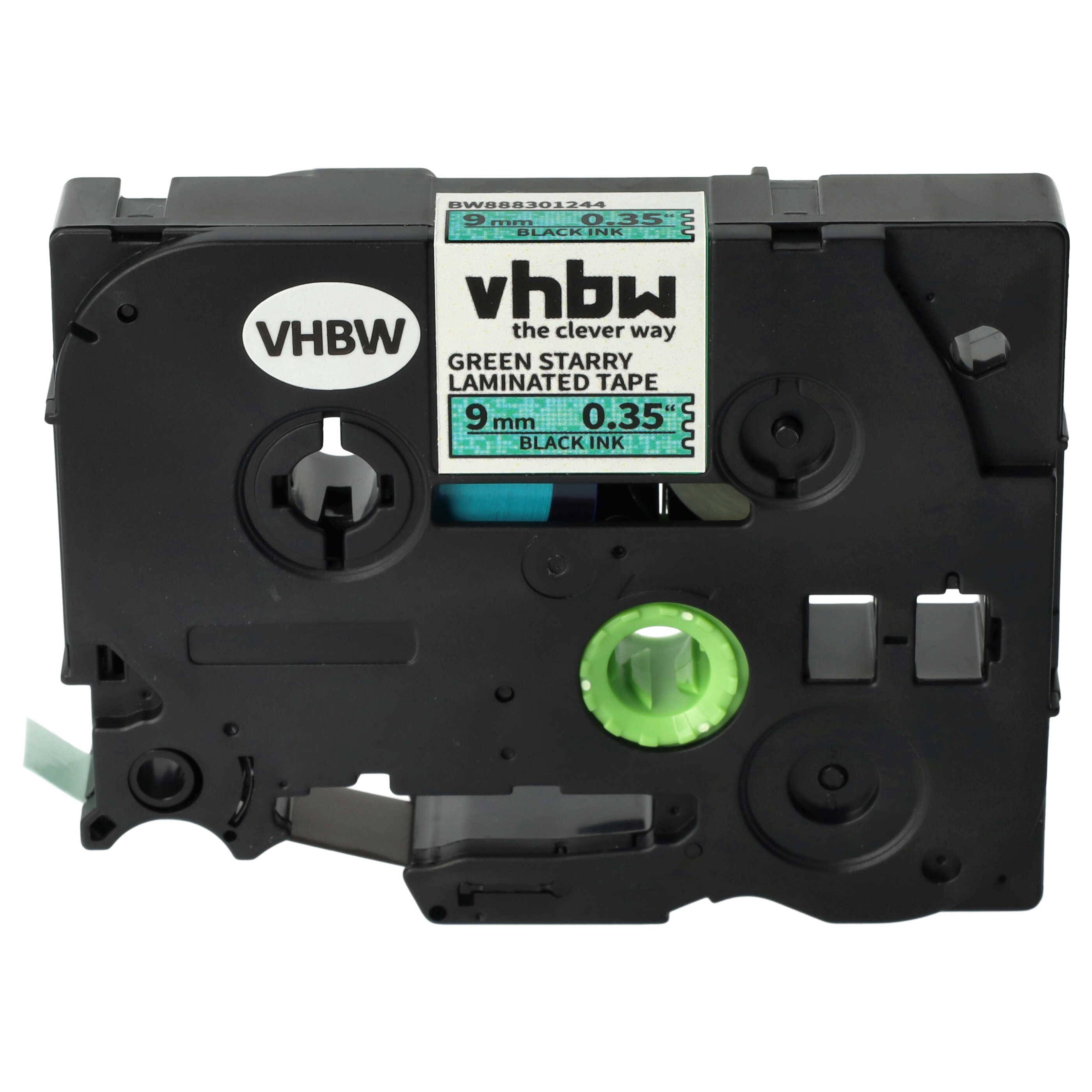vhbw Schriftband-Kassette kompatibel mit Brother PT D600, D450, D450VP, D400, D400VP Etiketten-Drucker 8m x 9mm Schwarz auf Grün (Glitter)