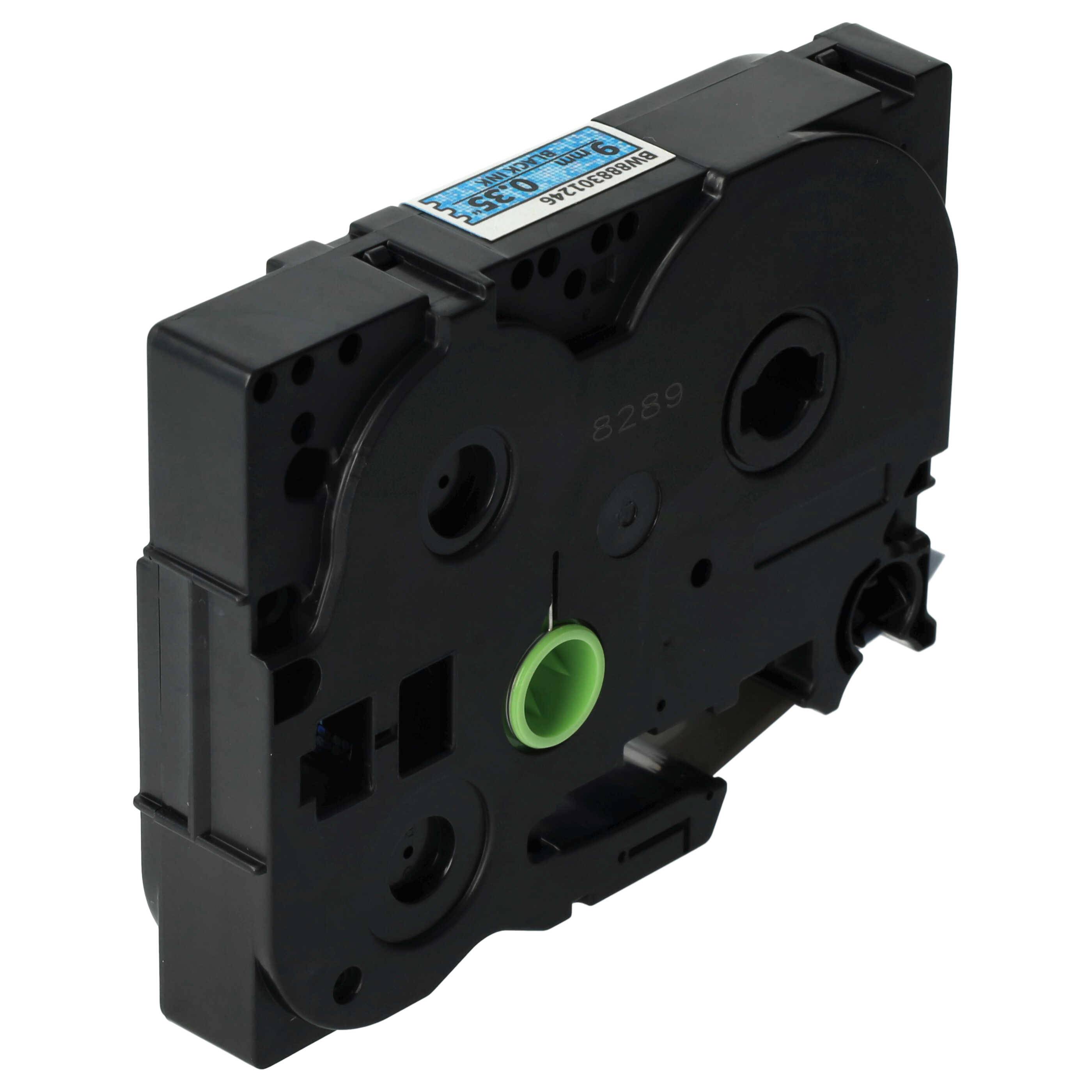 vhbw Schriftband-Kassette kompatibel mit Brother PT D600, D450, D450VP, D400, D400VP Etiketten-Drucker 8m x 9mm Schwarz auf Blau (Glitter)