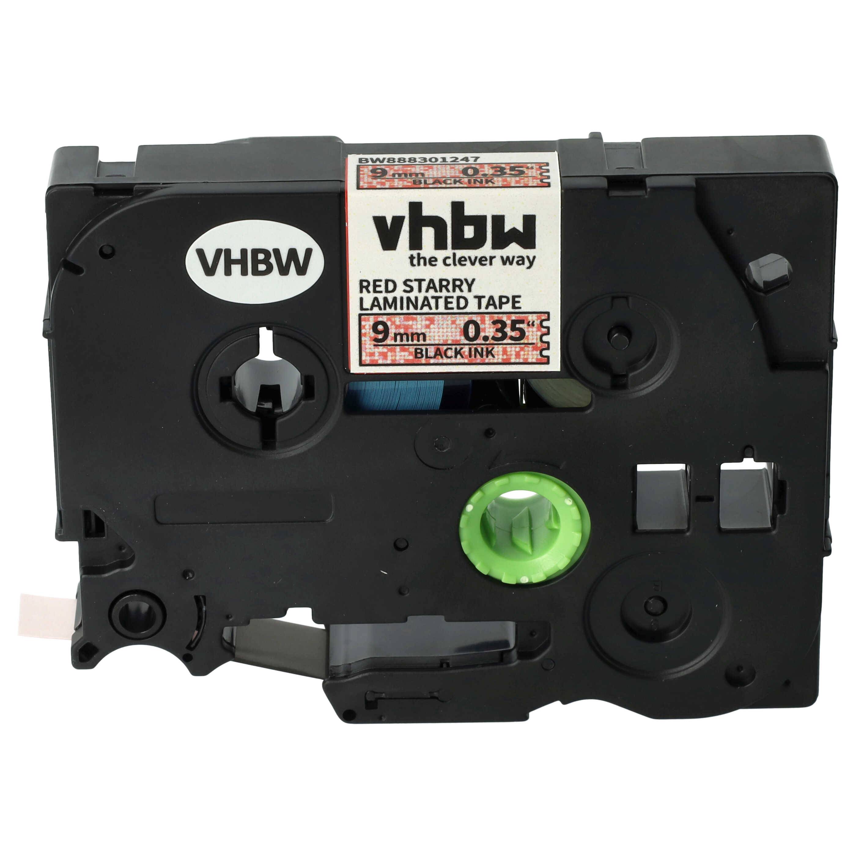 vhbw Schriftband-Kassette kompatibel mit Brother PT 1280, 1250, 1230PC, 1200P, 1290 Etiketten-Drucker 8m x 9mm Schwarz auf Rot (Glitter), Laminiert