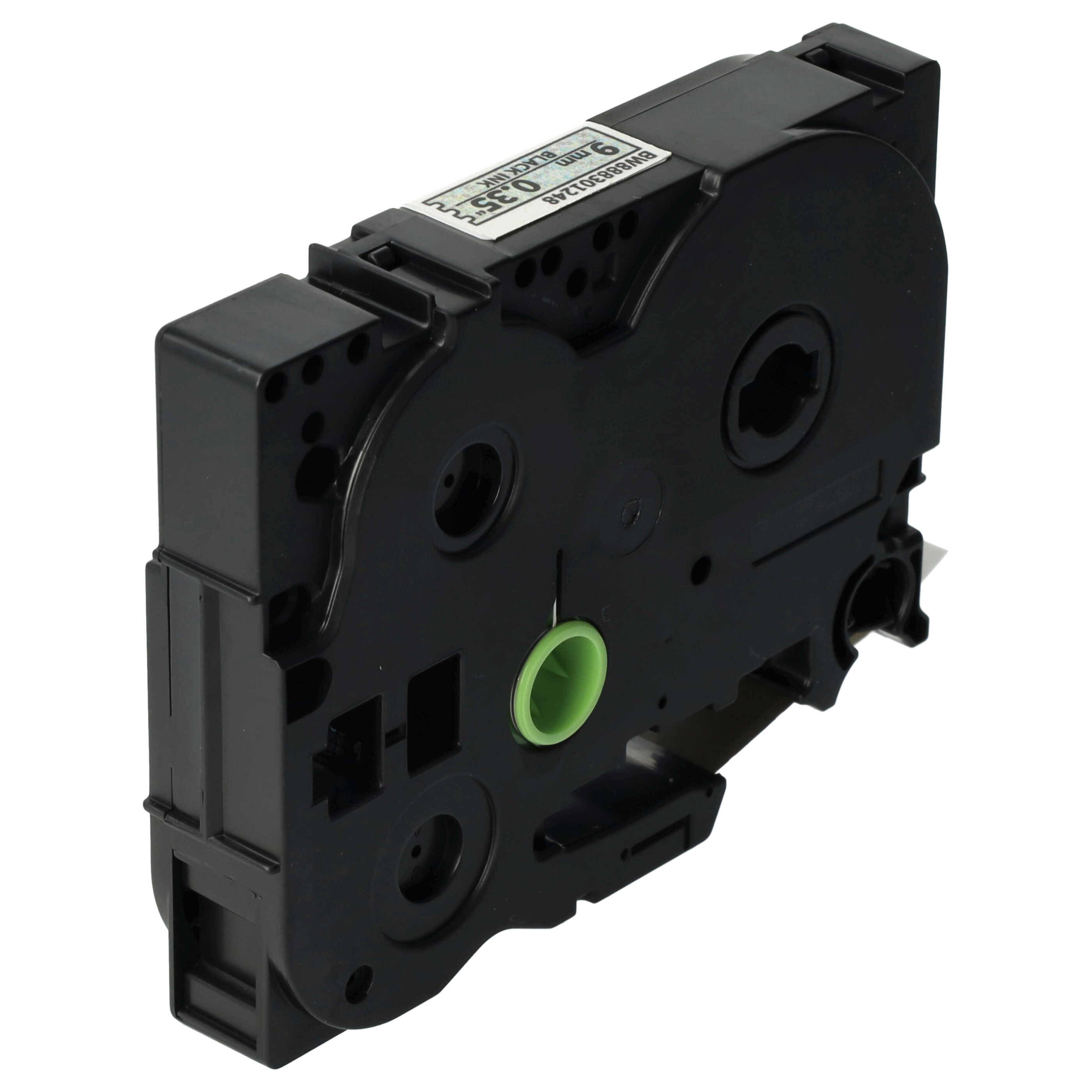 vhbw Schriftband-Kassette kompatibel mit Brother PT 1280, 1250, 1230PC, 1200P, 1290 Etiketten-Drucker 8m x 9mm Schwarz auf Weiss (Glitter)