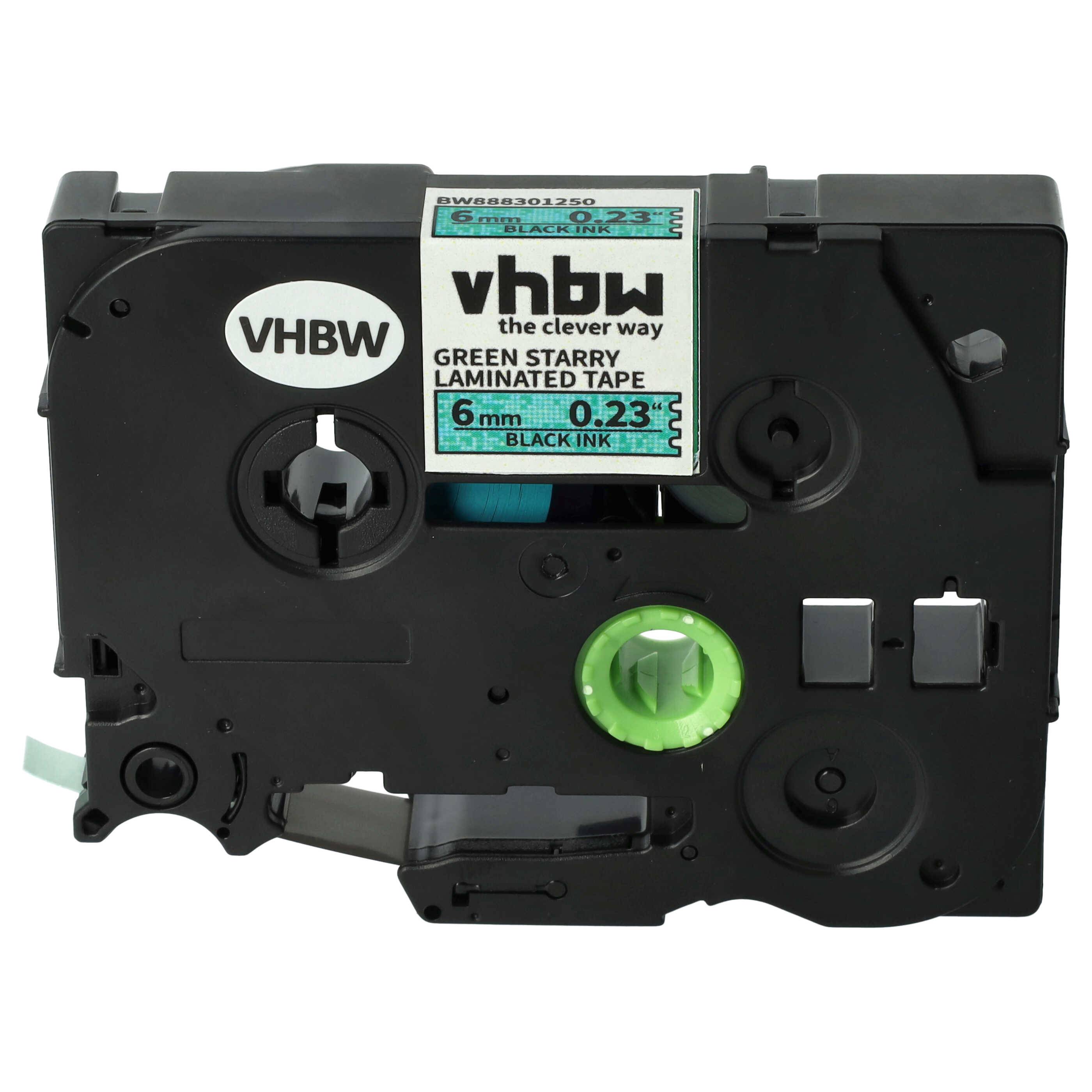 vhbw Schriftband-Kassette Ersatz für Brother TZE-711L1 für Etiketten-Drucker 8m x 6mm Schwarz auf Grün (Glitter), Laminiert