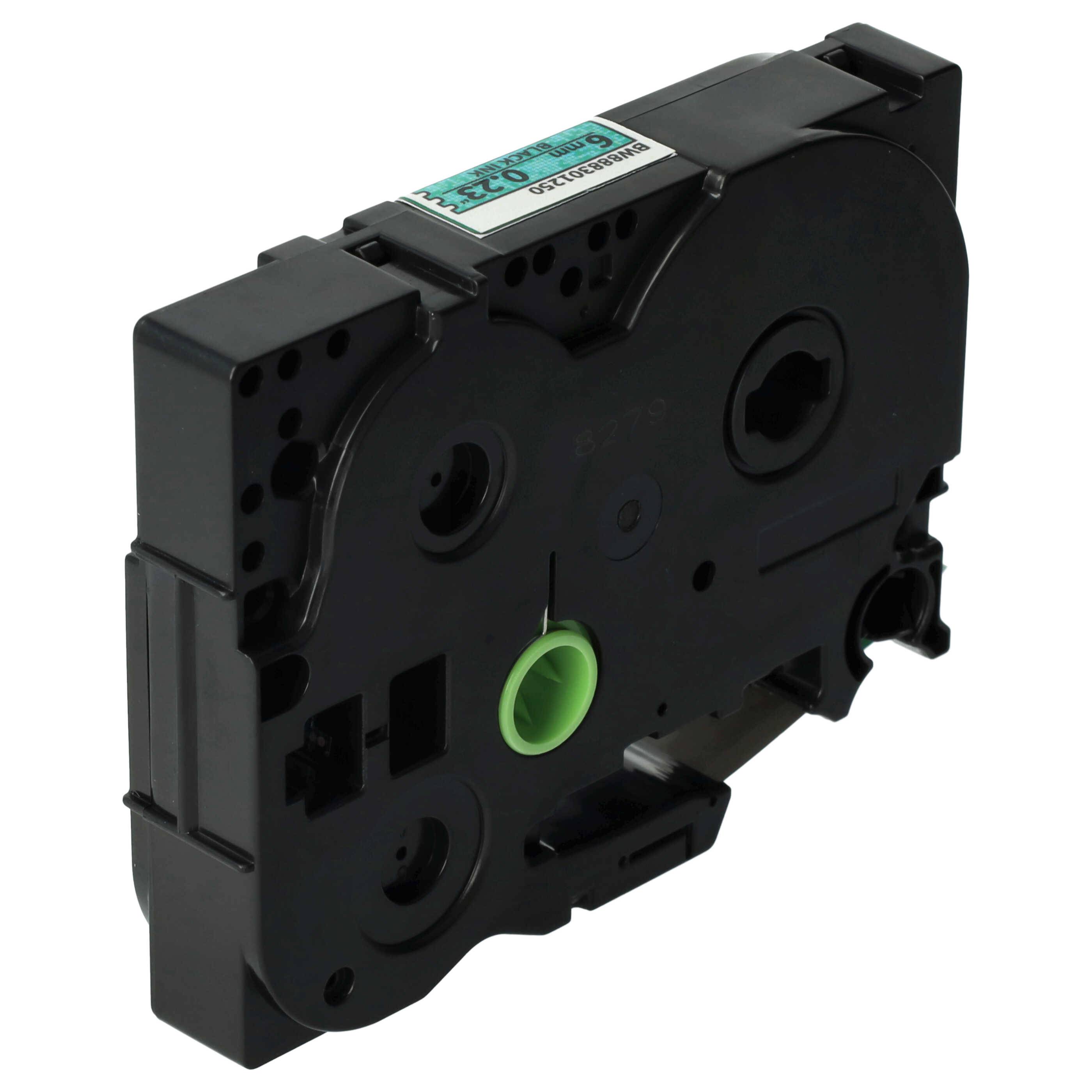 vhbw Schriftband-Kassette kompatibel mit Brother PT H100R, P700 Etiketten-Drucker 8m x 6mm Schwarz auf Grün (Glitter), Laminiert