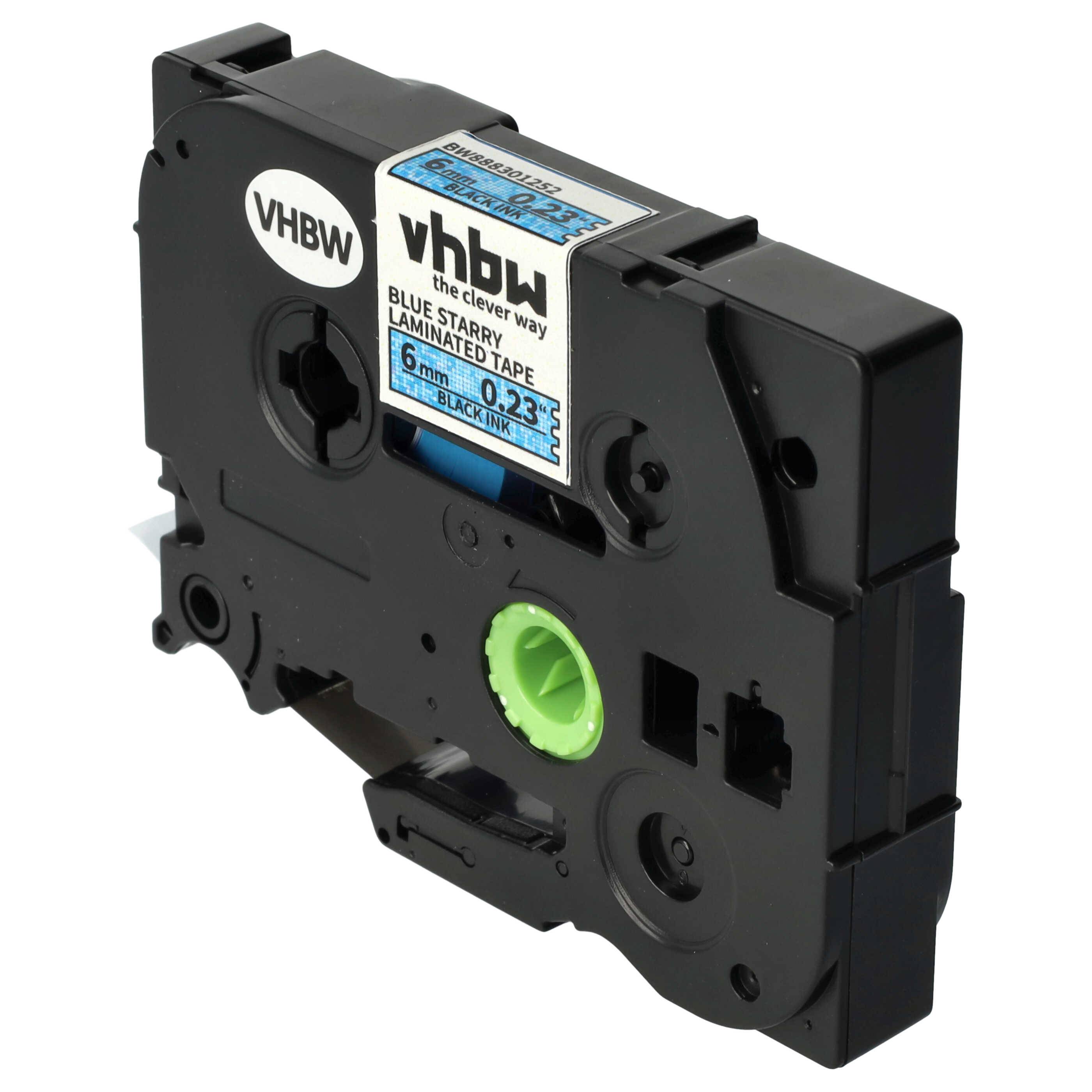 vhbw Schriftband-Kassette kompatibel mit Brother PT D600, D450, D450VP, D400, D400VP Etiketten-Drucker 8m x 6mm Schwarz auf Blau (Glitter)