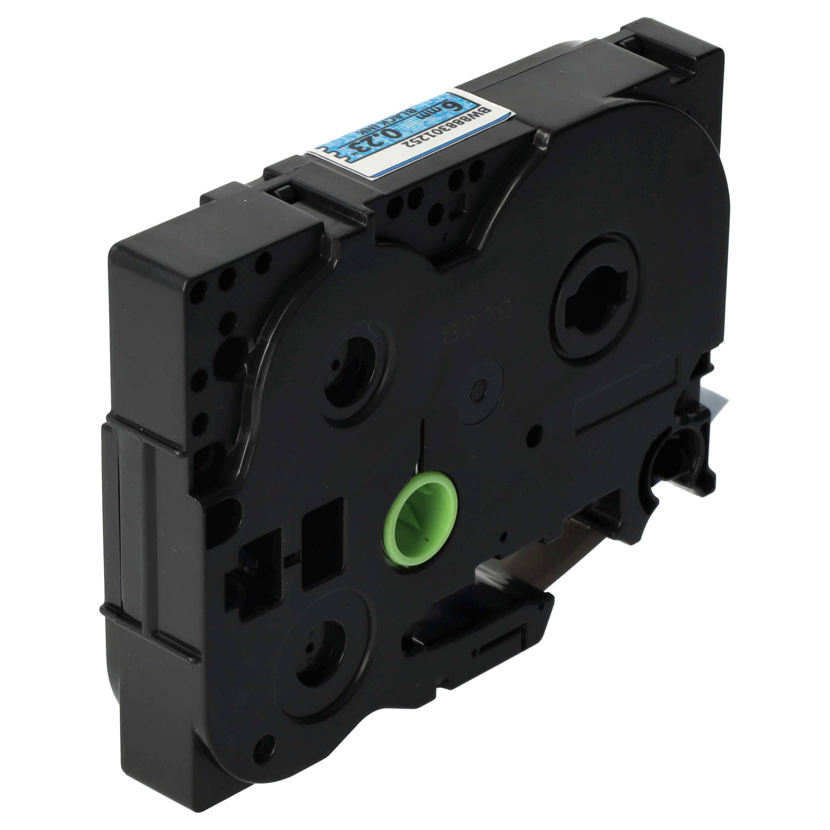 vhbw Schriftband-Kassette kompatibel mit Brother PT 1280, 1250, 1230PC, 1200P, 1290 Etiketten-Drucker 8m x 6mm Schwarz auf Blau (Glitter), Laminiert