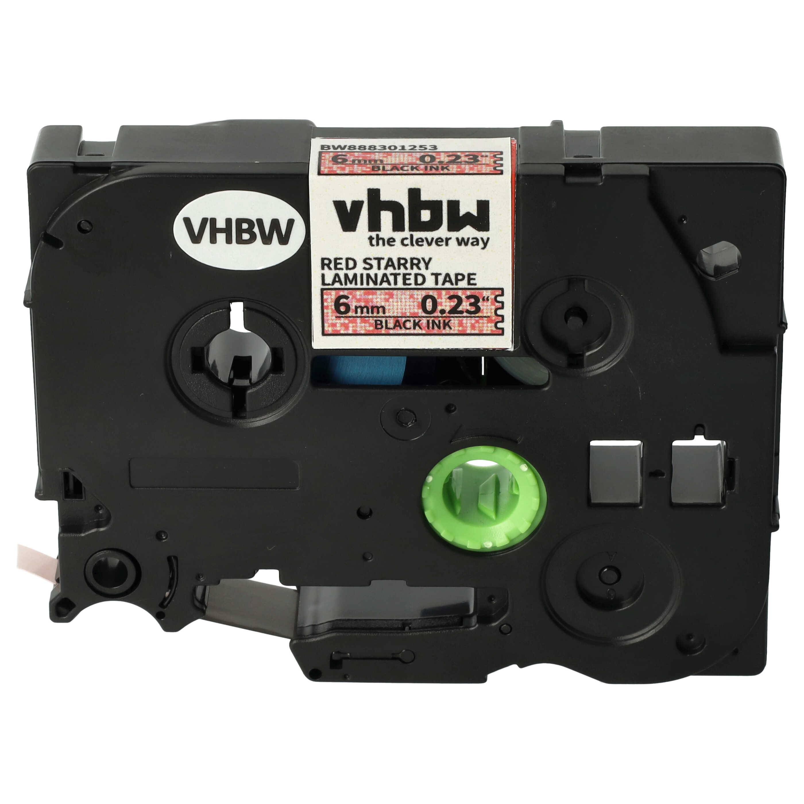 vhbw Schriftband-Kassette kompatibel mit Brother PT D600, D450, D450VP, D400VP Etiketten-Drucker 8m x 6mm Schwarz auf Rot (Glitter), Laminiert
