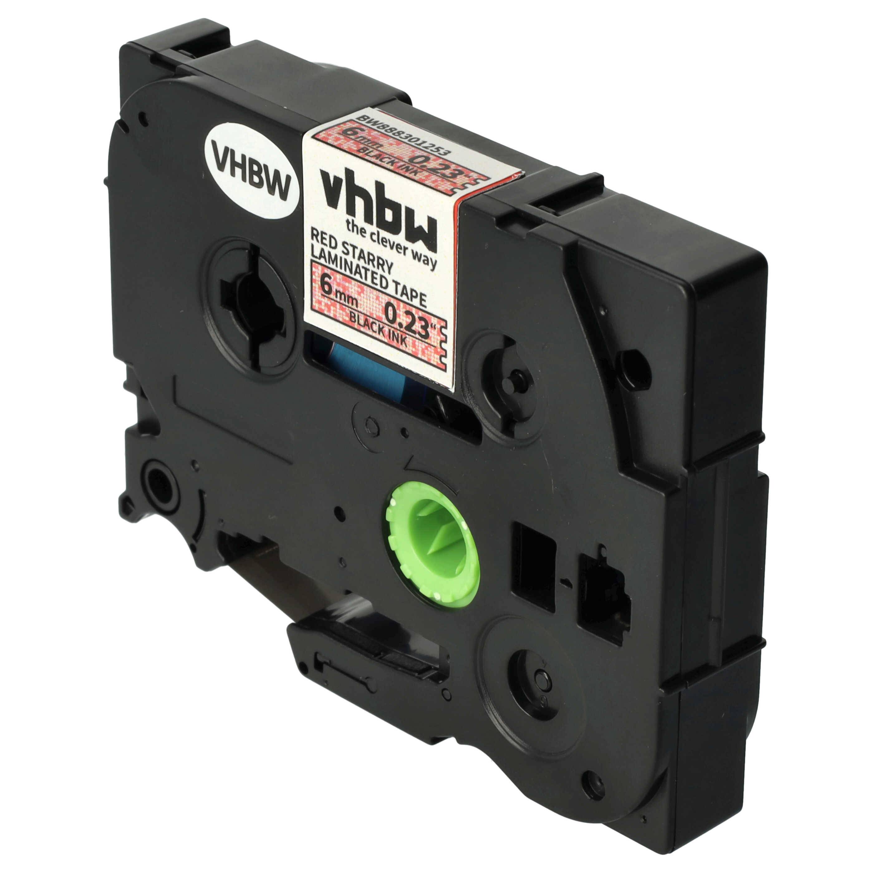 vhbw Schriftband-Kassette Ersatz für Brother TZE-411L1 für Etiketten-Drucker 8m x 6mm Schwarz auf Rot (Glitter), Laminiert