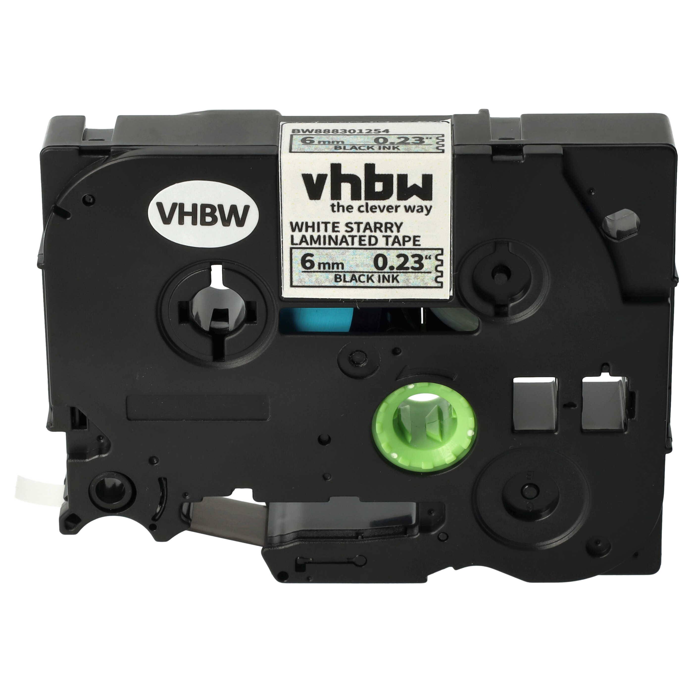 vhbw Schriftband-Kassette Ersatz für Brother TZE-211L1 für Etiketten-Drucker 8m x 6mm Schwarz auf Weiss (Glitter), Laminiert