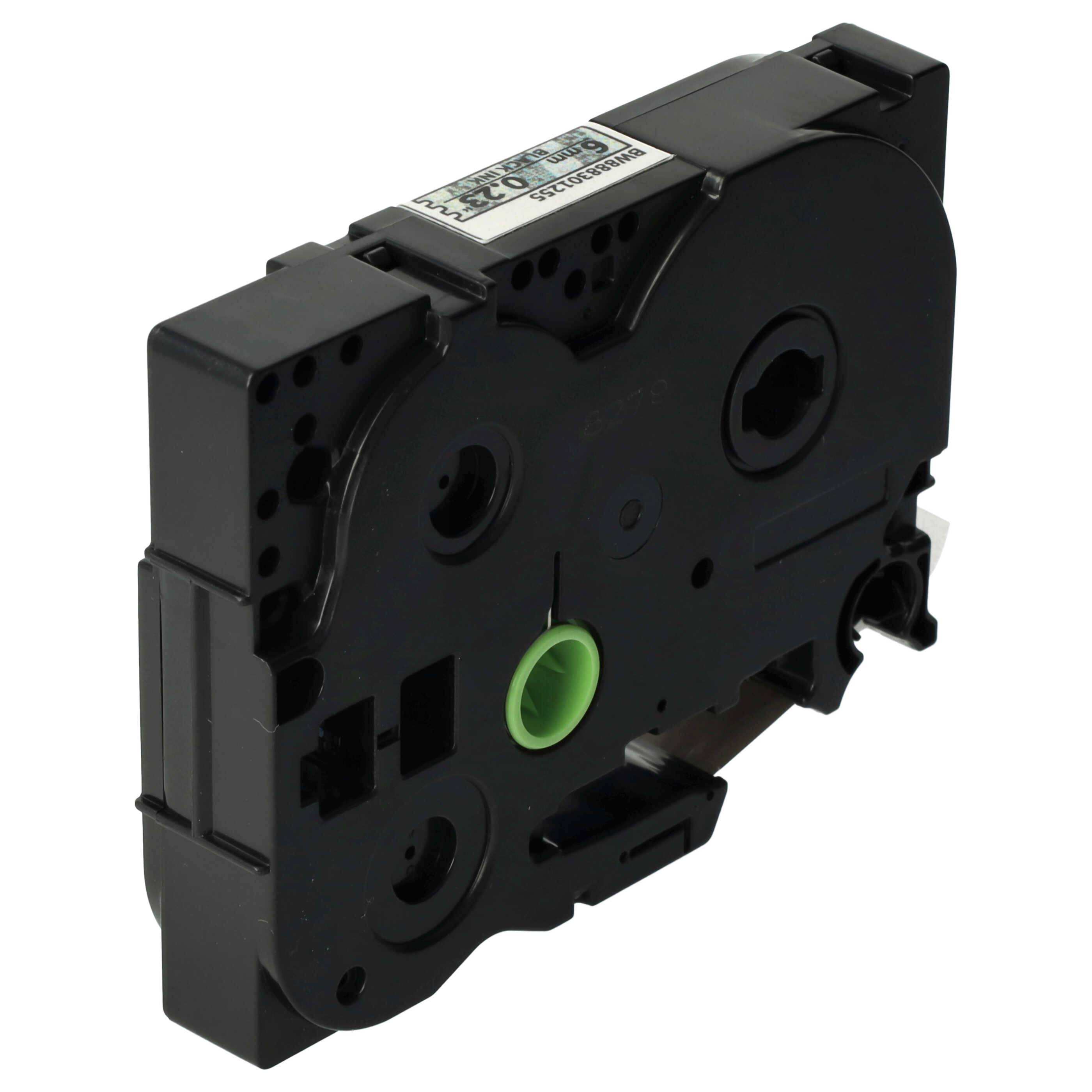 vhbw Schriftband-Kassette kompatibel mit Brother PT 9600, 9400, D400, 9000 Etiketten-Drucker 8m x 6mm Schwarz auf Transparent (Glitter), Laminiert