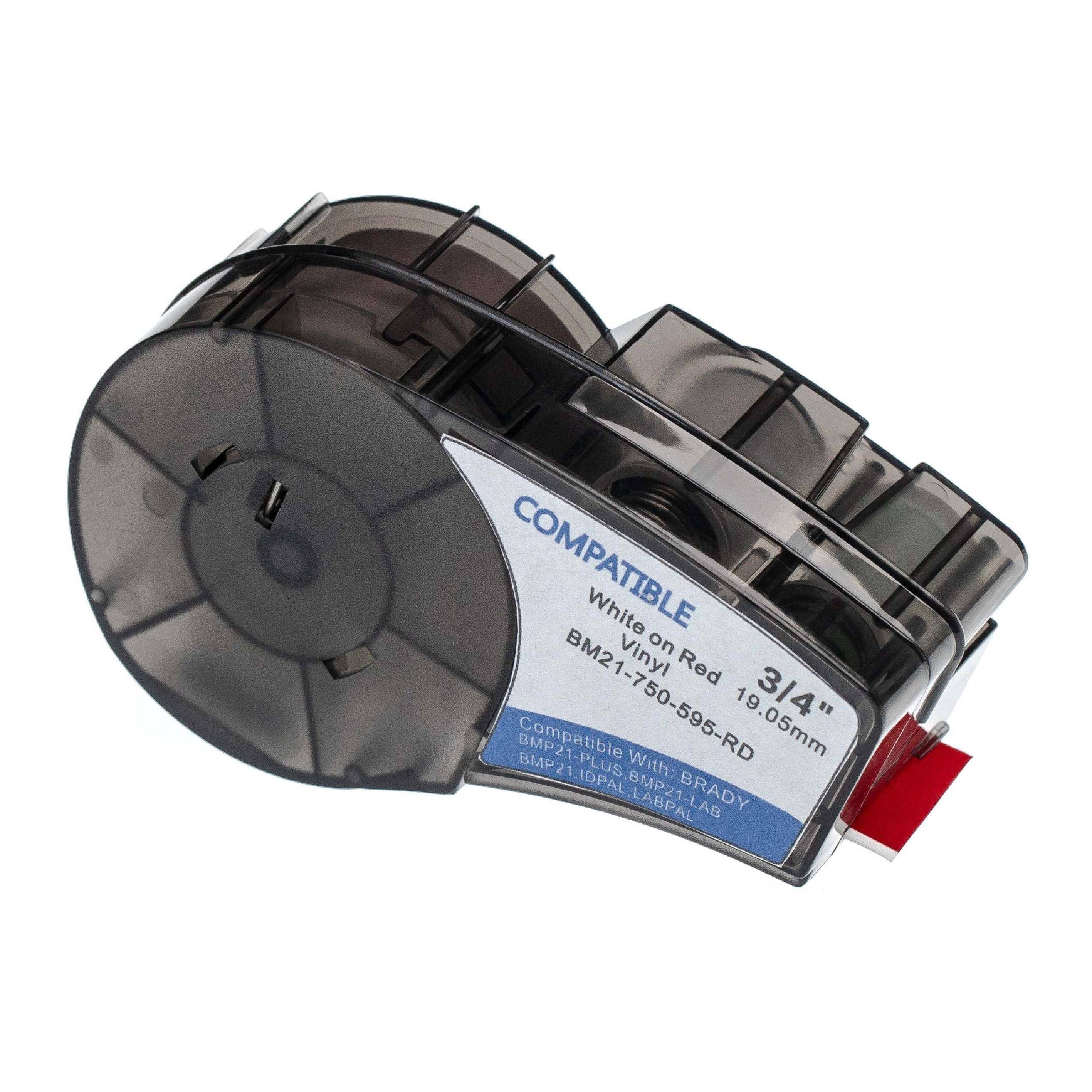 vhbw Schriftband-Kassette kompatibel mit Brady BMP21-LAB | IDPAL, M210, M210-LAB, LABPAL, BMP21 Plus Etiketten-Drucker 6,4m x 19,05mm Weiß auf Rot