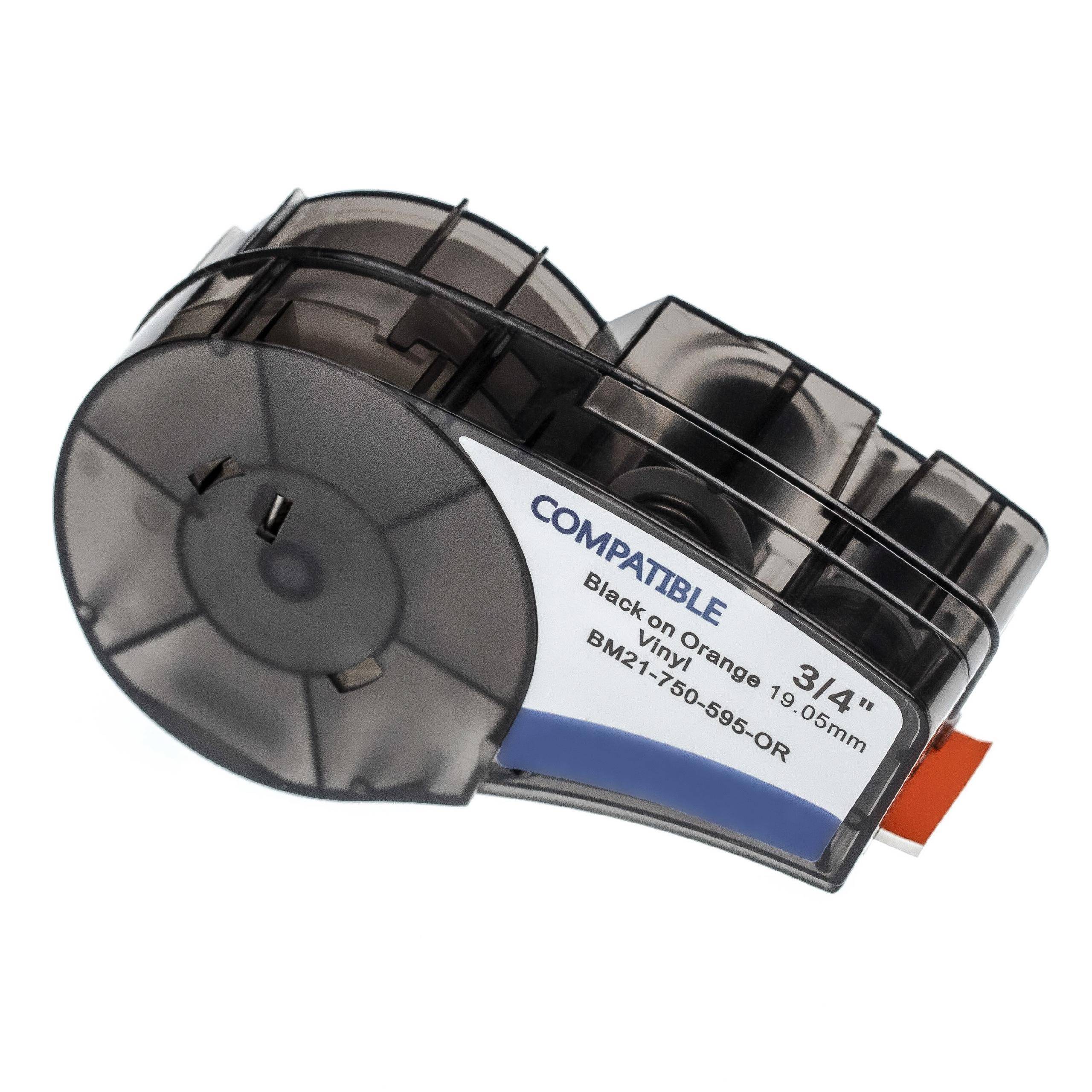 vhbw Schriftband-Kassette kompatibel mit Brady BMP21-LAB, IDPAL, M210, LABPAL, BMP21 Plus Etiketten-Drucker 6,4m x 19,05mm Schwarz auf Orange
