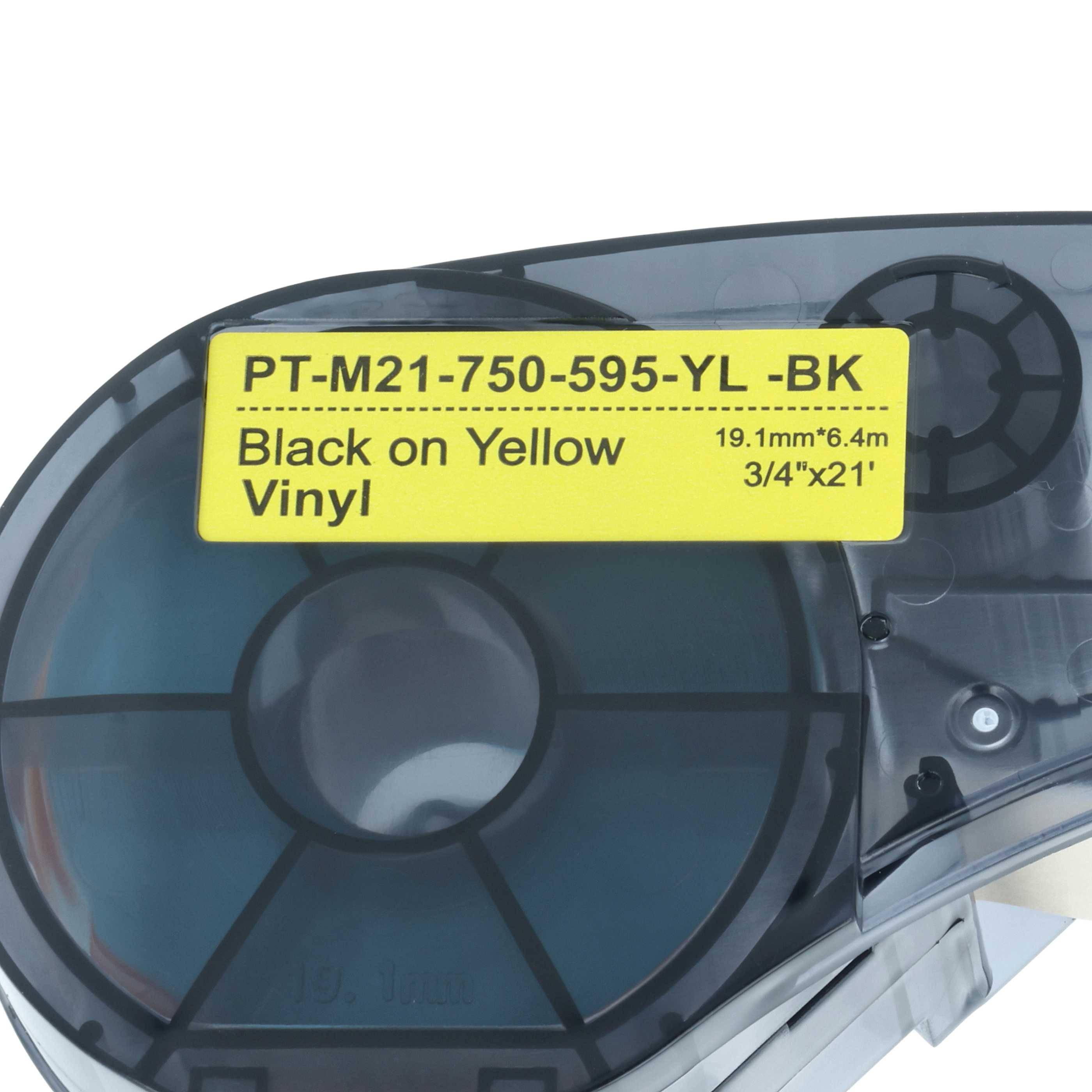 Etikett auf einem Vinyl-Produkt liest: 'Schwarz auf Gelb Vinyl, PT-M21-750-595-YL-BK, 3/4