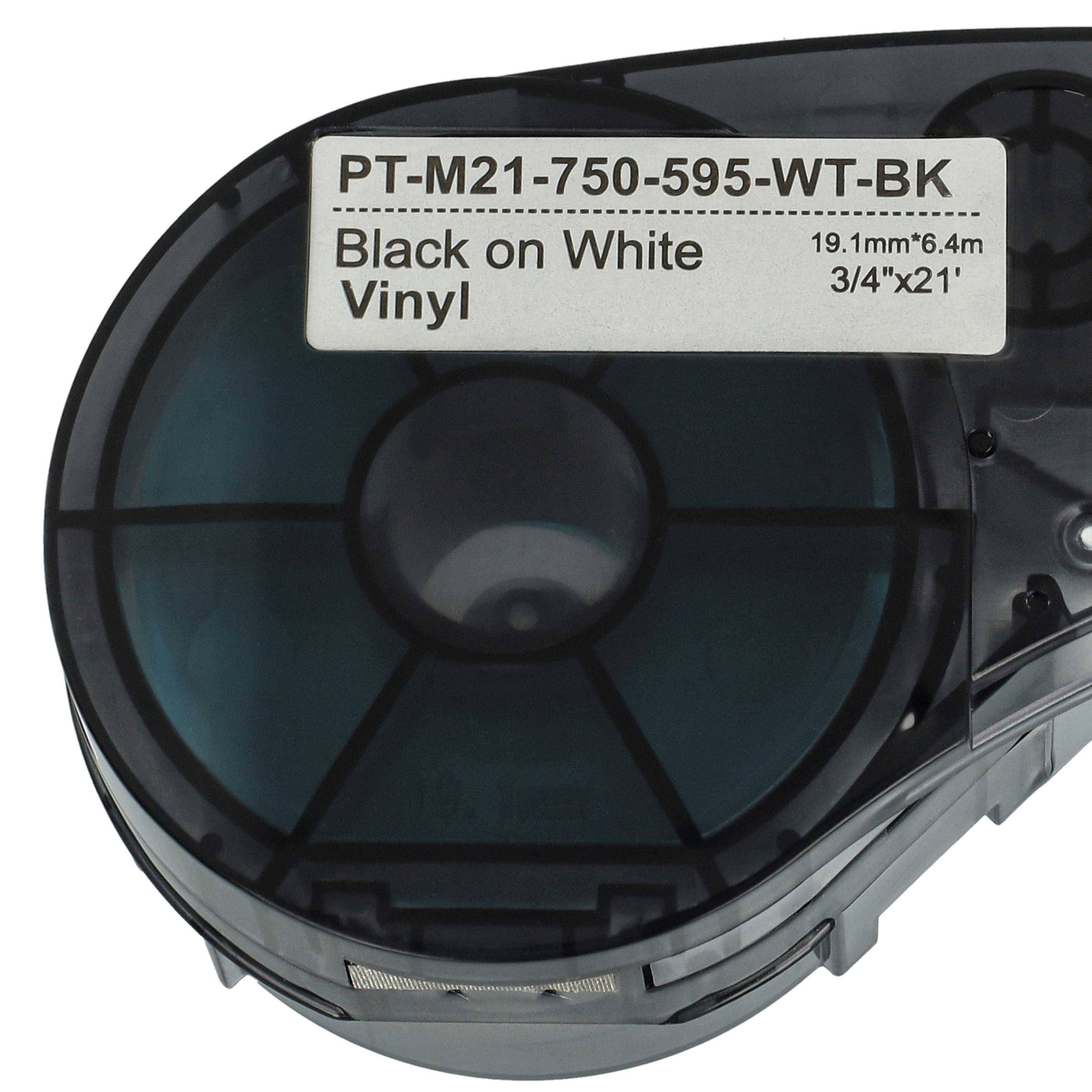 vhbw Schriftband-Kassette kompatibel mit Brady BMP21-LAB, IDPAL, M210, LABPAL, BMP21 Plus Etiketten-Drucker 6,4m x 19,05mm Schwarz auf Weiß, Vinyl
