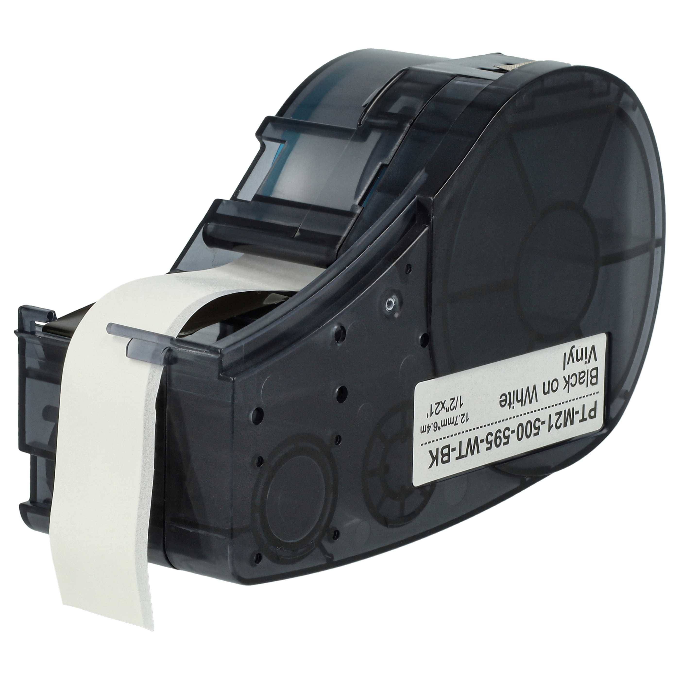 vhbw Schriftband-Kassette kompatibel mit Brady BMP21-LAB, IDPAL, M210, LABPAL, BMP21 Plus Etiketten-Drucker 6,4m x 12,7mm Schwarz auf Weiß, Vinyl