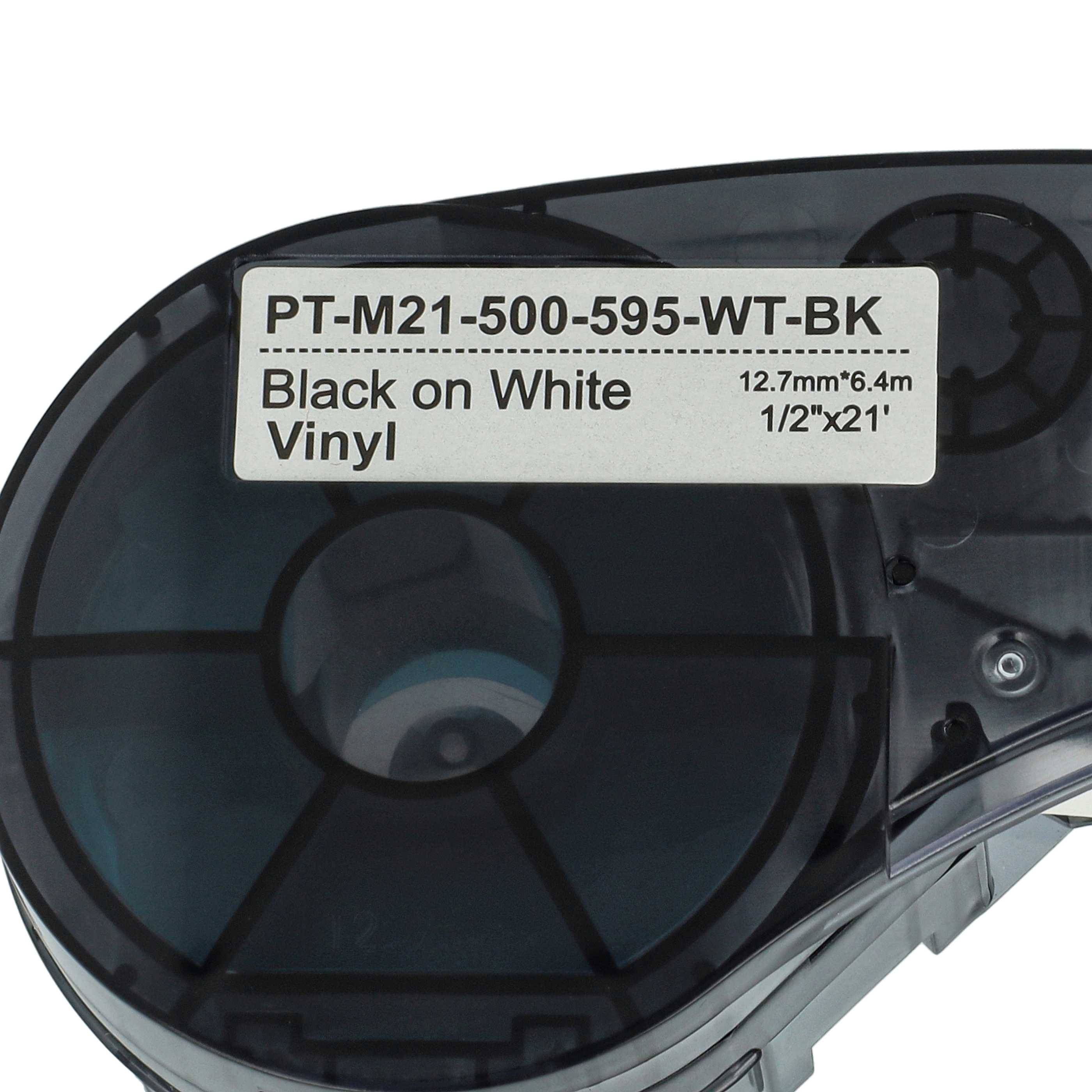 vhbw Schriftband-Kassette kompatibel mit Brady BMP21-LAB, IDPAL, M210, LABPAL, BMP21 Plus Etiketten-Drucker 6,4m x 12,7mm Schwarz auf Weiß, Vinyl