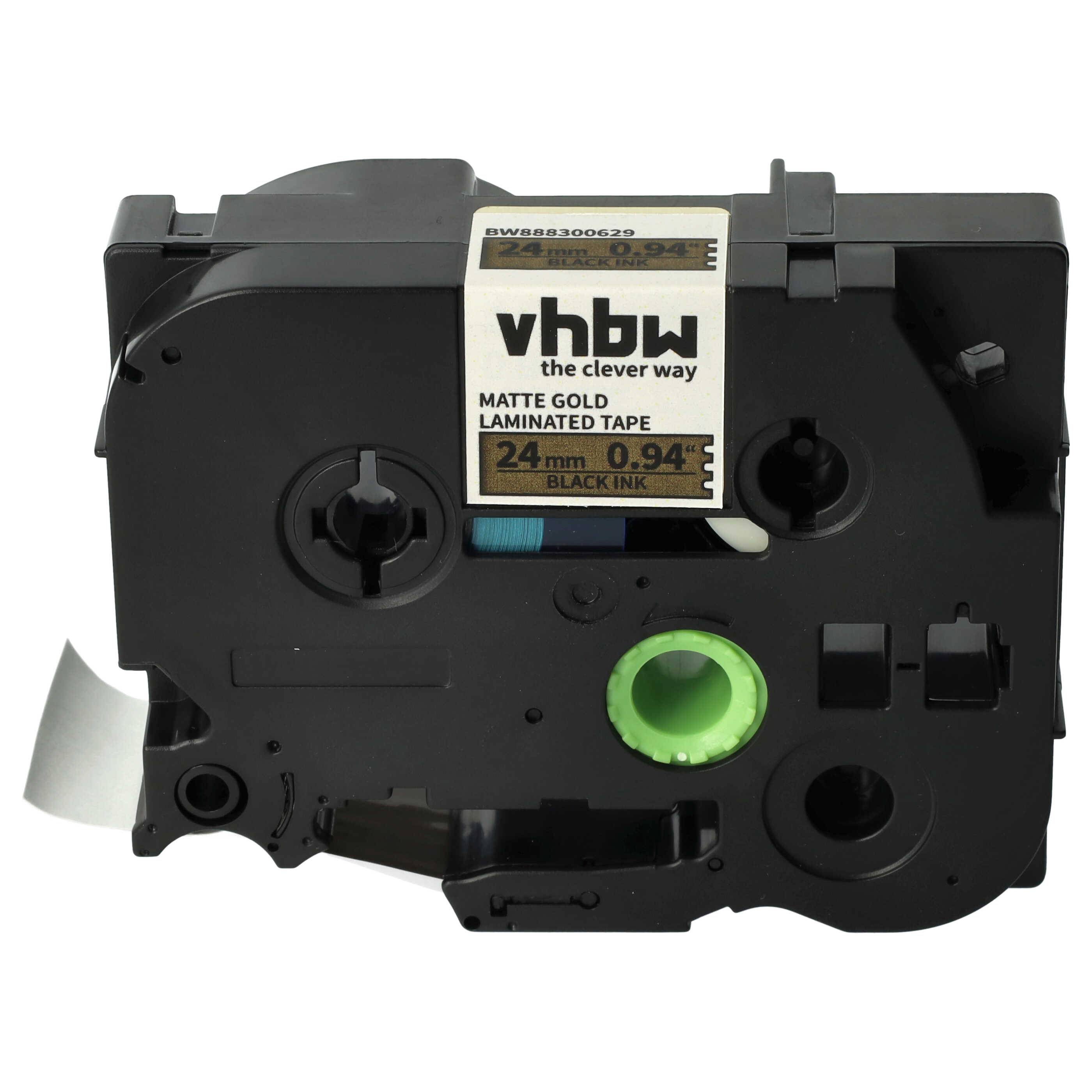 vhbw 1x Schriftband-Kassette kompatibel mit Brother PT D600VP, D800W, 2700VP, E550VP, E 500 VP, H 500 Etiketten-Drucker 24mm Schwarz auf Matt-Gold