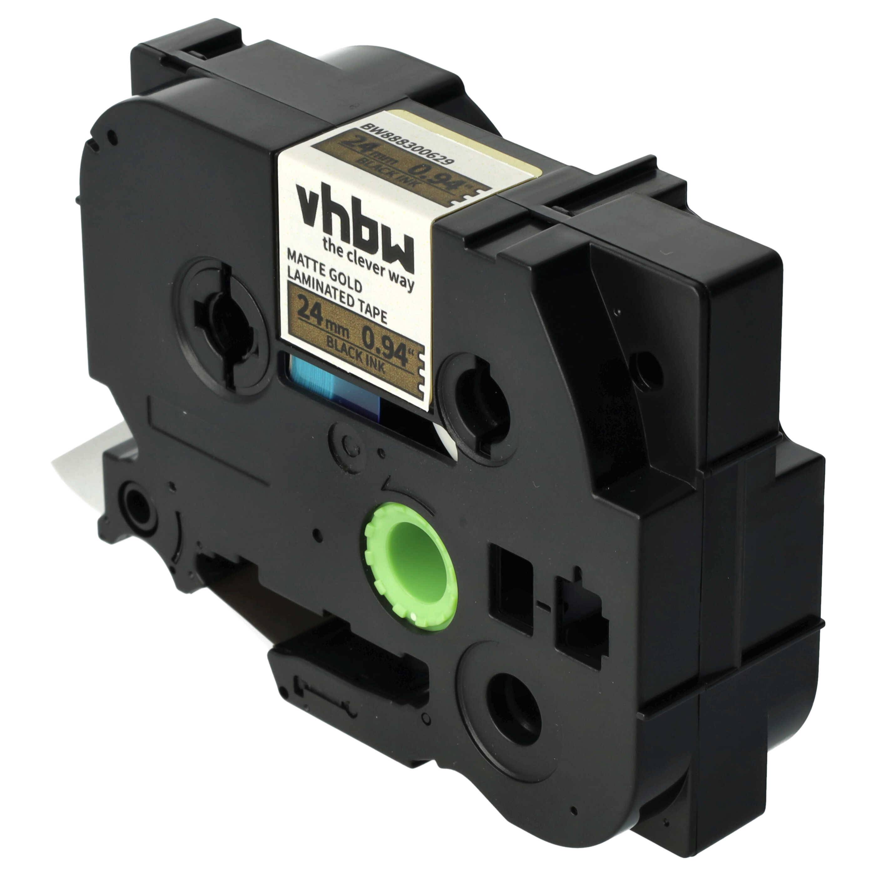 vhbw 1x Schriftband-Kassette kompatibel mit Brother PT D600VP, D800W, 2700VP, E550VP, E 500 VP, H 500 Etiketten-Drucker 24mm Schwarz auf Matt-Gold