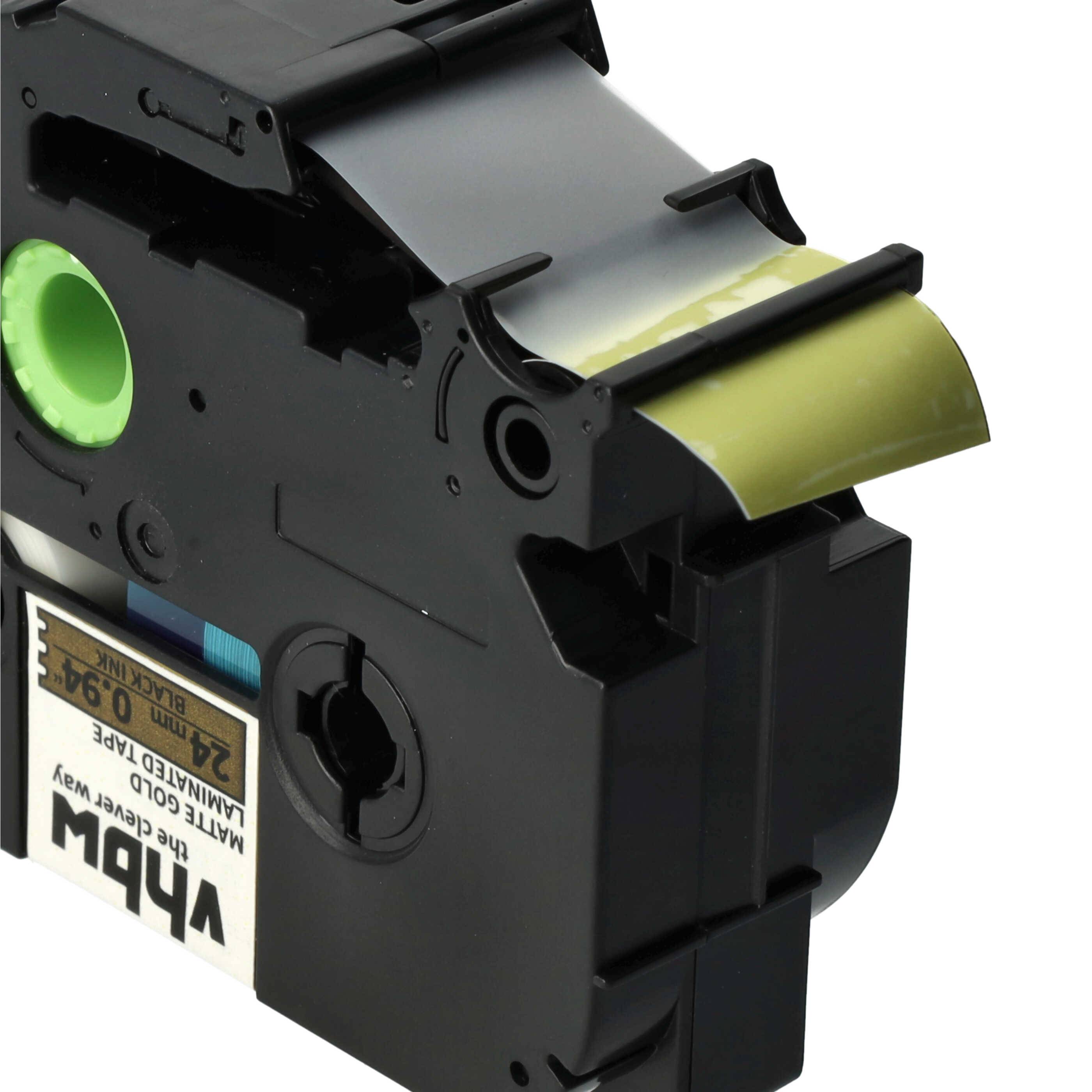 vhbw 1x Schriftband-Kassette kompatibel mit Brother PT D600VP, D800W, 2700VP, E550VP, E 500 VP, H 500 Etiketten-Drucker 24mm Schwarz auf Matt-Gold