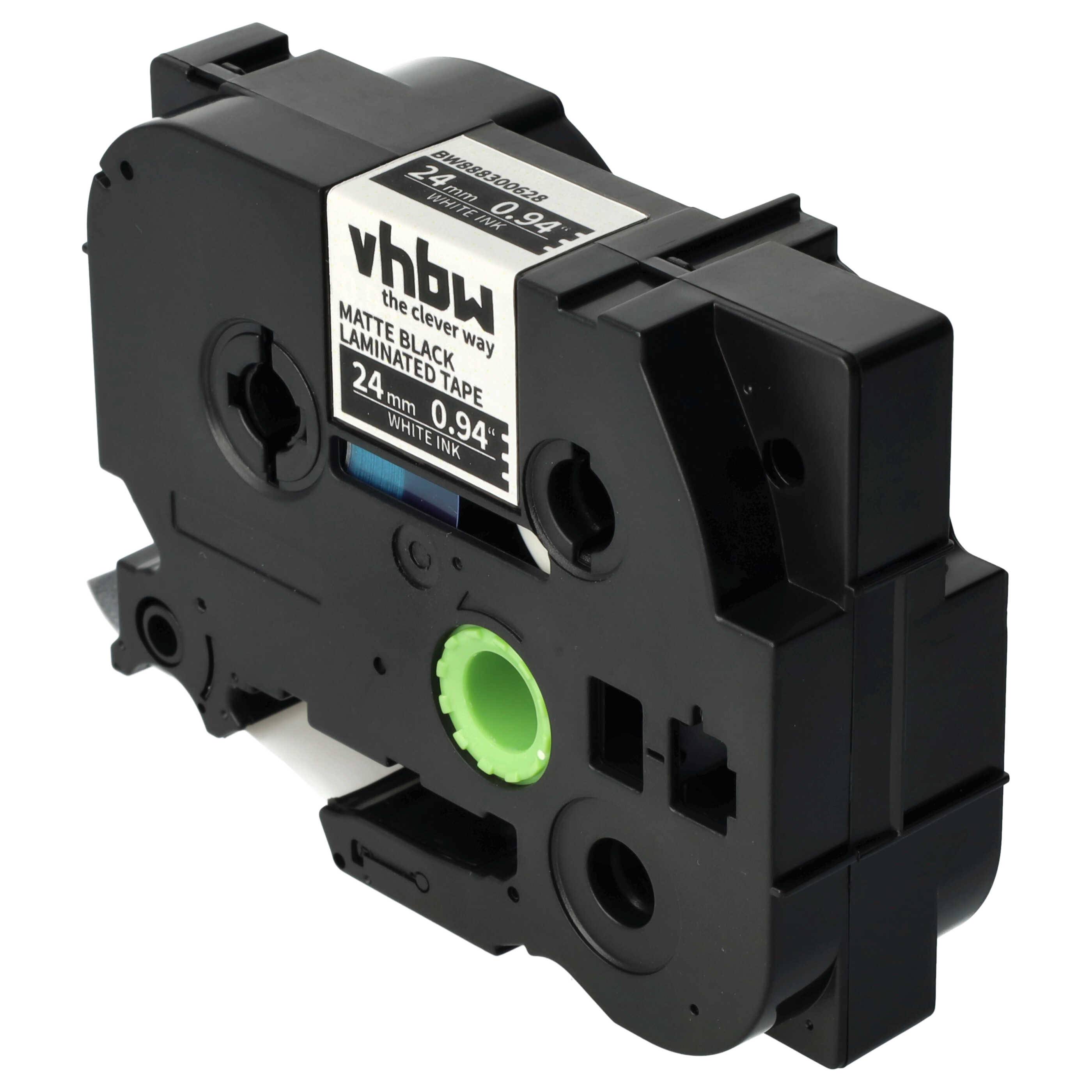 vhbw 1x Schriftband-Kassette kompatibel mit Brother PT 2400 E, 2450, 2400, 2420 PC, 2430 PC, 2450 CC Etiketten-Drucker 24mm Weiß auf Matt-Schwarz