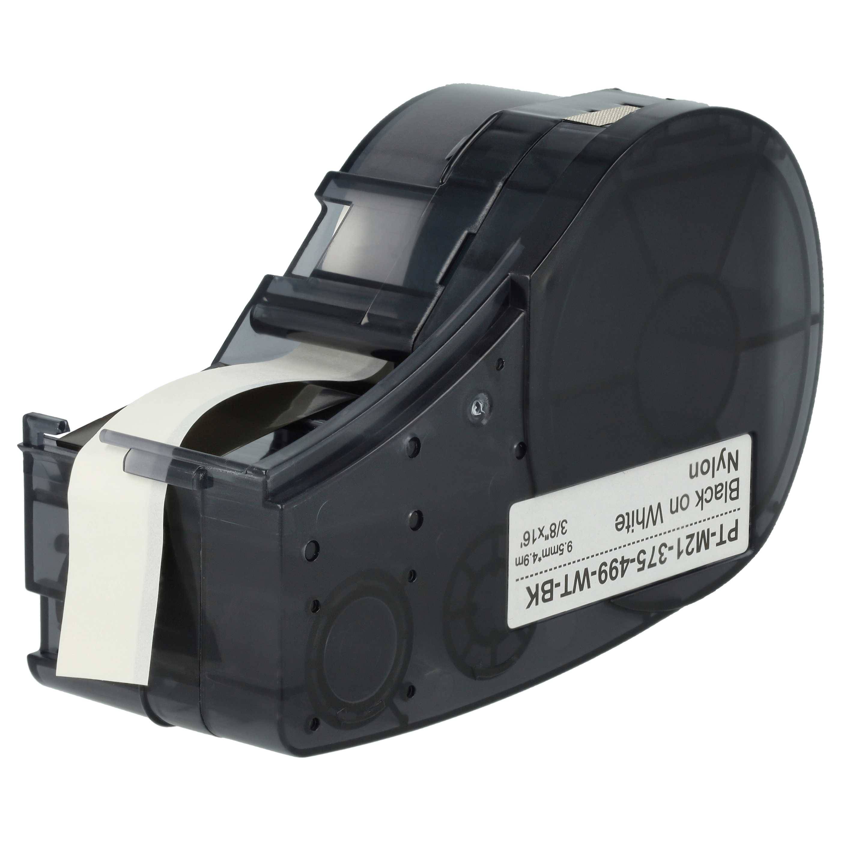 vhbw Schriftband-Kassette kompatibel mit Brady BMP21, BMP21-LAB, BMP21-PLUS Etiketten-Drucker 9,53mm Schwarz auf Weiß, Nylon Cloth (Polyamid)