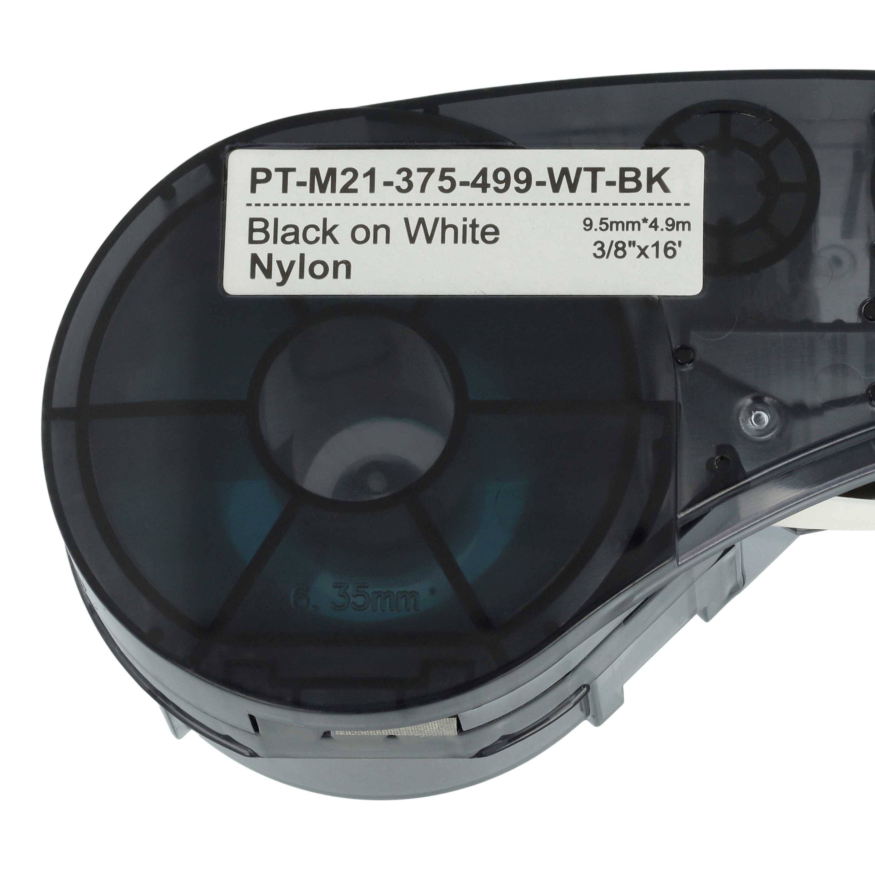vhbw Schriftband-Kassette Ersatz für Brady M21-375-499 für Etiketten-Drucker 9,53mm Schwarz auf Weiß, Nylon Cloth (Polyamid)