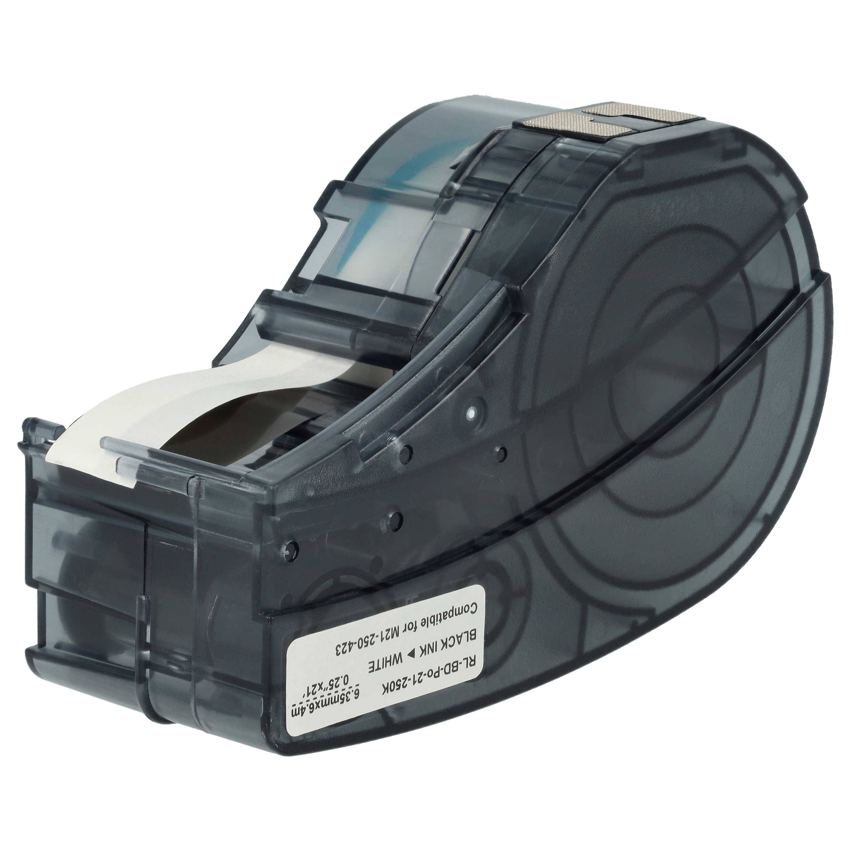 vhbw Schriftband-Kassette kompatibel mit Brady BMP21-LAB, BMP21-PLUS, ID PAL, BMP21 Etiketten-Drucker 6,4m x 6,35mm Schwarz auf Weiß, Polyester