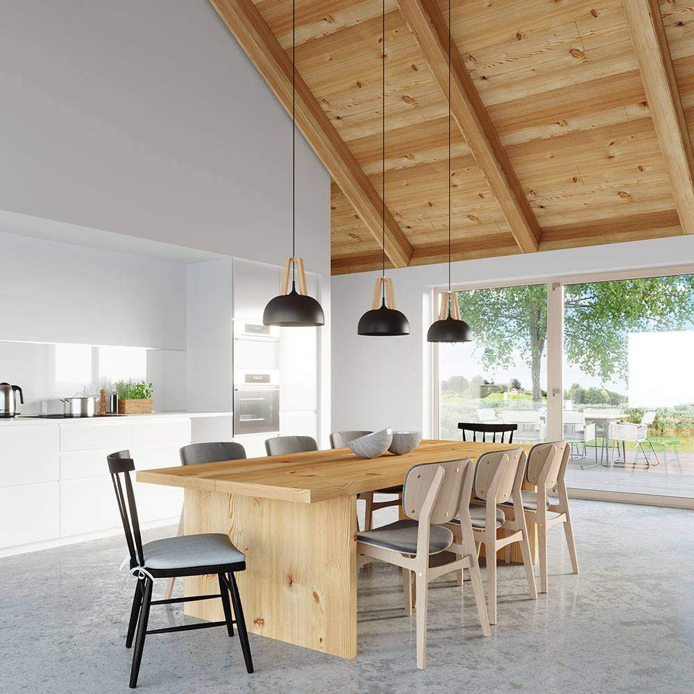 Pendelleuchte schwarz Hängeleuchte natur Holz Wohnzimmerlampe Decken Hängelampe, Metall rund,1x E27, DxH 30x100 cm