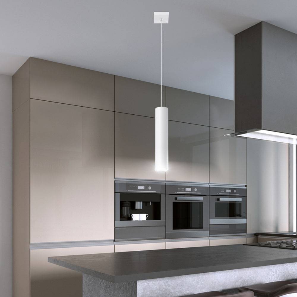 Pendelleuchte weiß Metall Hängeleuchte Zylinder Hängelampe Modern für Ihr Wohnzimmer, aus Stahl, 1x GU10, DxH 8x130 cm