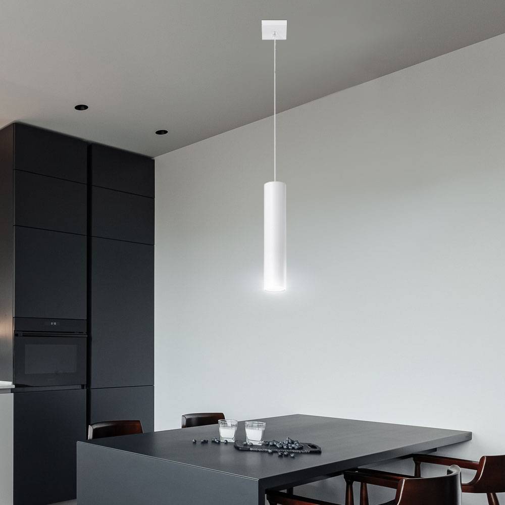 Pendelleuchte weiß Metall Hängeleuchte Zylinder Hängelampe Modern für Ihr Wohnzimmer, aus Stahl, 1x GU10, DxH 8x130 cm