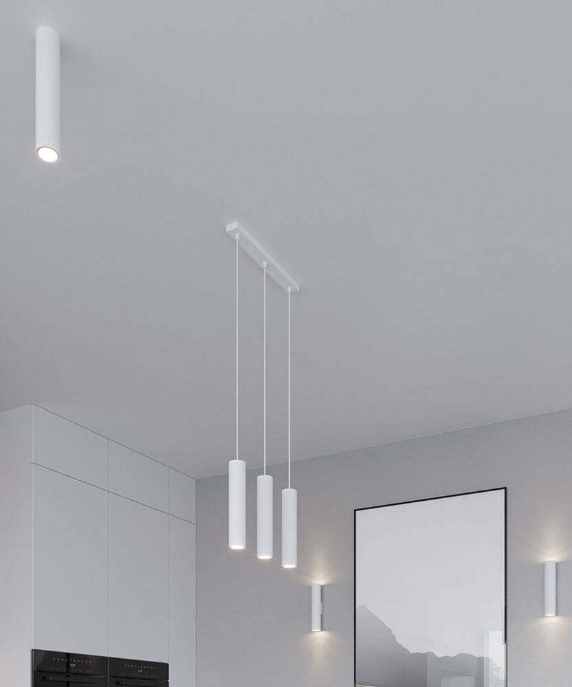 Pendelleuchte weiß Metall Hängeleuchte Zylinder Hängelampe Modern für Ihr Wohnzimmer, aus Stahl, 1x GU10, DxH 8x130 cm