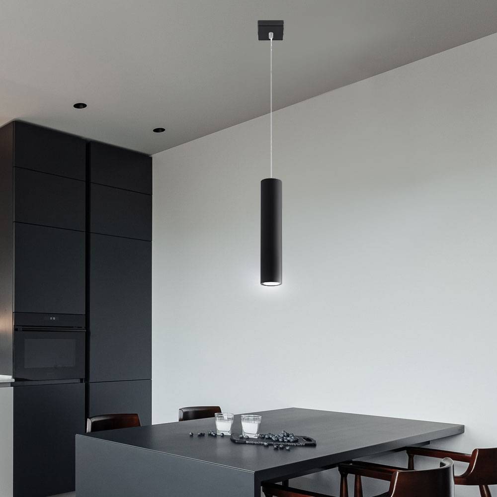 Pendelleuchte schwarz Metall Hängeleuchte schwarz Zylinder Hängelampe schwarz Modern, dimmbar Fernbedienung, 1x RGB LED 3,5W 290Lm warmweiß, DxH 8x