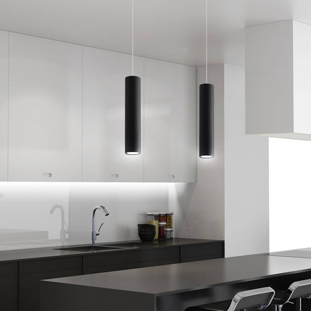 Pendelleuchte schwarz Metall Hängeleuchte schwarz Zylinder Hängelampe schwarz Modern, aus Stahl, 2x GU10, LxBxH 30x8x100 cm