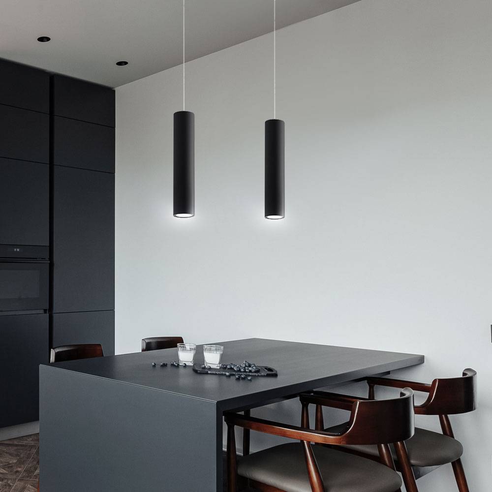Pendelleuchte schwarz Metall Hängeleuchte schwarz Zylinder Hängelampe schwarz Modern, aus Stahl, 2x GU10, LxBxH 30x8x100 cm