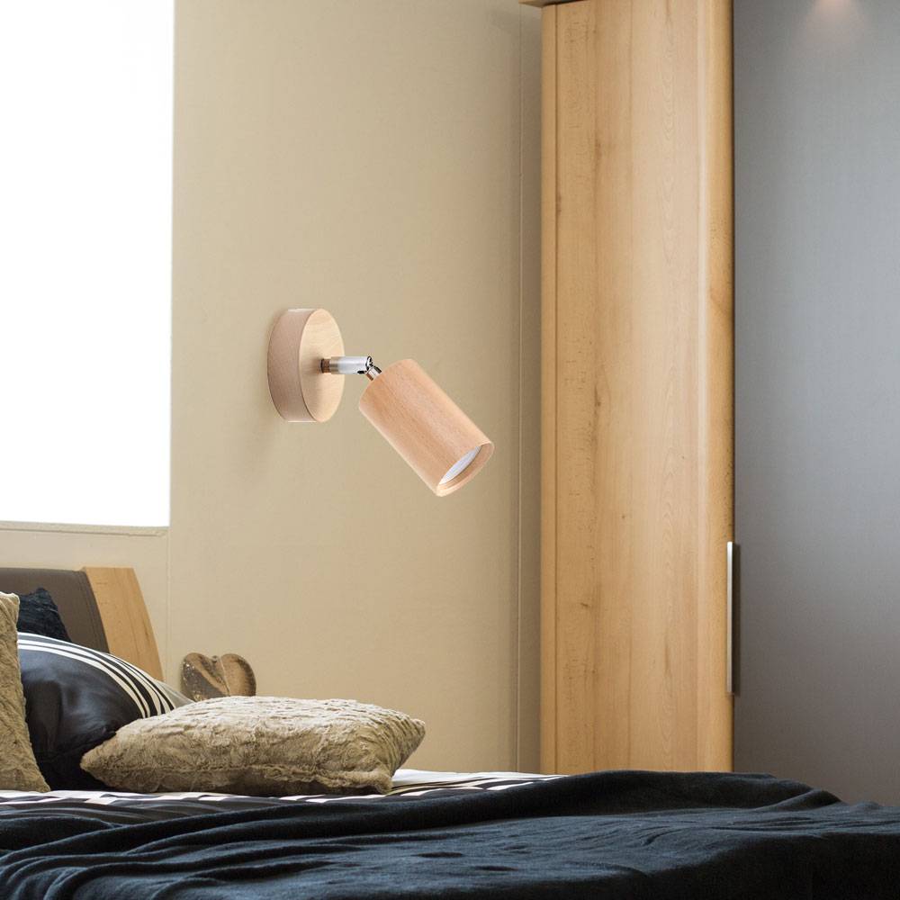 Wandleuchte Spotstrahler Wohnzimmer Beleuchtung mit beweglichem Strahler, natur braun, 1x GU10, H 15 cm, Esszimmer