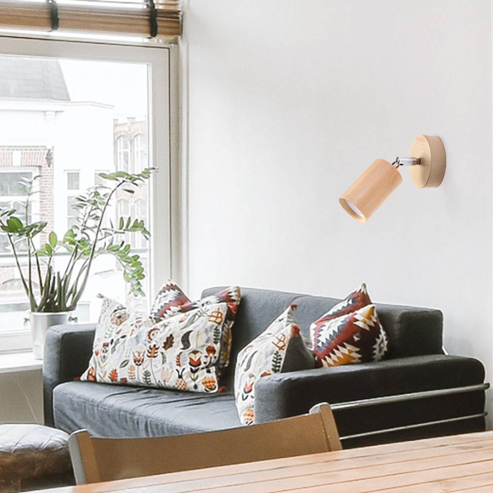 Wandleuchte Spotstrahler Wohnzimmer Beleuchtung mit beweglichem Strahler, natur braun, 1x GU10, H 15 cm, Esszimmer