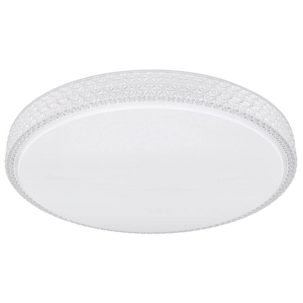 Deckenleuchte mit Fernbedienung Deckenlampe dimmbar Kristalle Kristallleuchte Sterneneffekt, CCT, Metall weiß, LED 40W 3200Lm warmweiß-kaltweiß,
