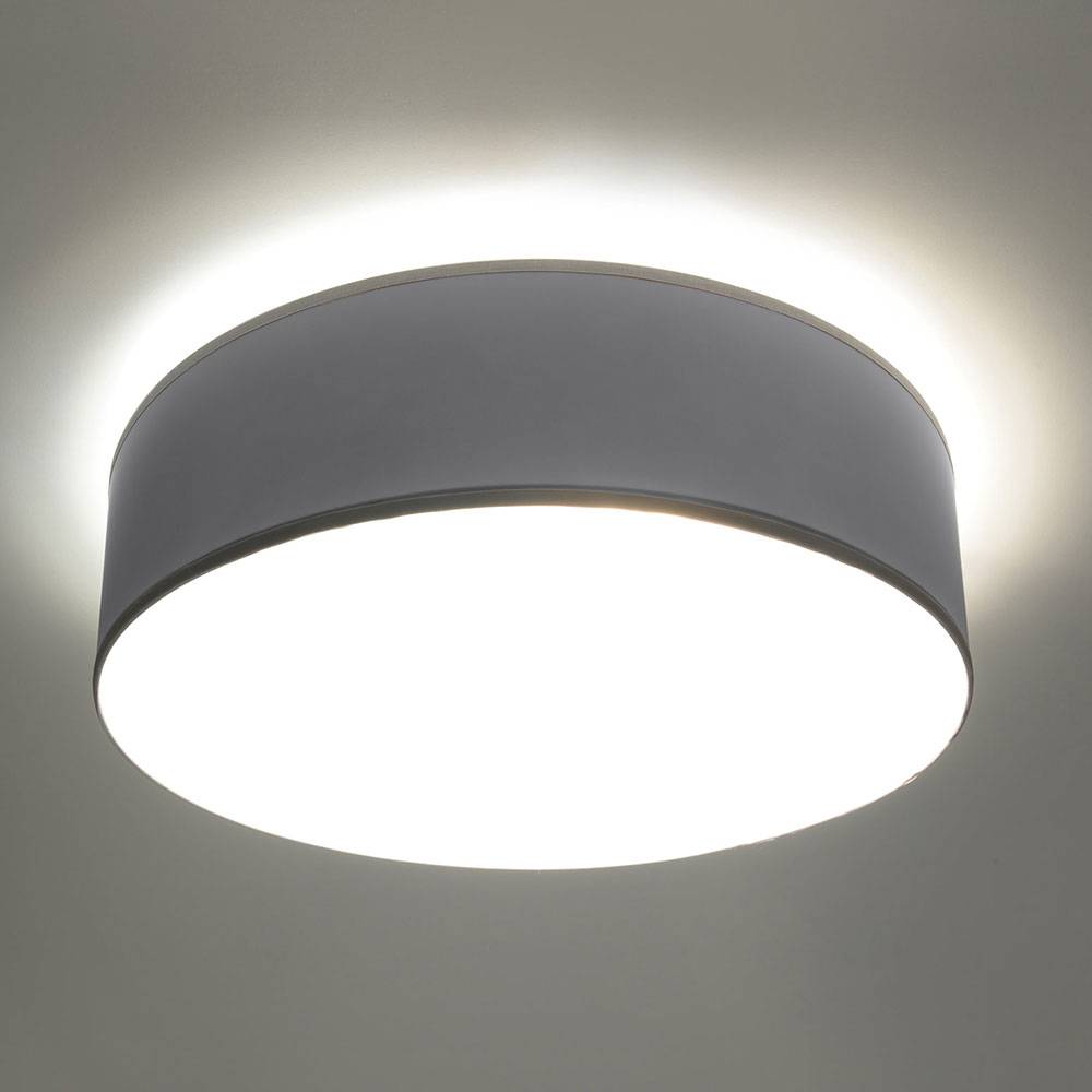 Deckenlampe PVC Stahl Lampen Wohnzimmer Decke grau Deckenlampe rund, Deckenspot rund, 2x E27, LxBxH: 35x35x12 cm