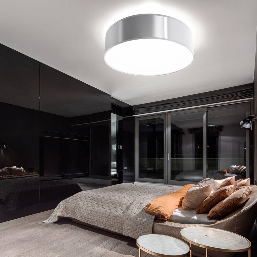 Deckenlampe PVC Stahl Lampen Wohnzimmer Decke grau Deckenlampe rund, Deckenspot rund, 2x E27, LxBxH: 35x35x12 cm