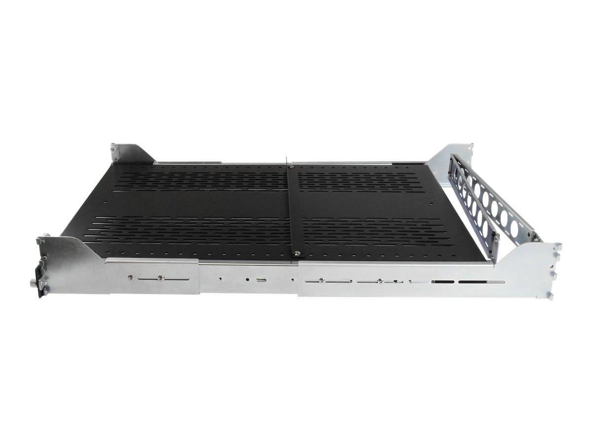 Metall-Rackmontagechassis mit schwarzen Oberflächen, silbernen Front- und Seitenschienen, auf weißem Hintergrund dargestellt.