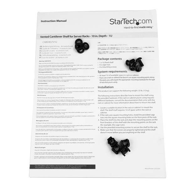 StarTech.com Belüfteter Server Rack Fachboden 1 HE - 25 cm Tief - Stahl - Rack - Regal - Schwarz - 1U - 25.4 cm (10"")