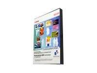 Eine Softwareproduktbox, die in einem Winkel gezeigt wird, mit einem blauen Cover mit mehreren Miniaturbildern und einem weißen unteren Bereich mit Text.