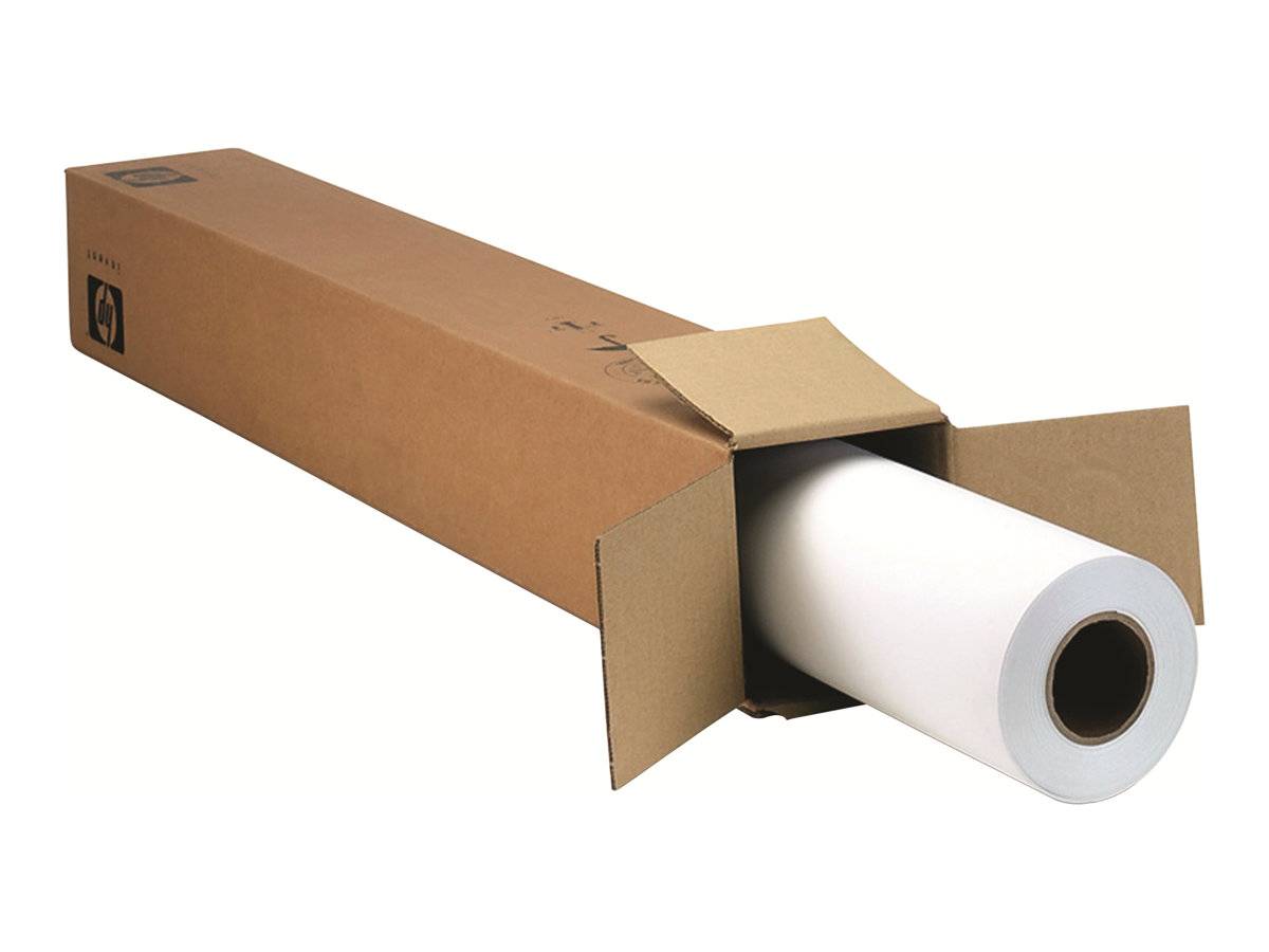Lange Pappschachtel, aus deren offenem Ende eine große Rolle weißes Papier herausragt.