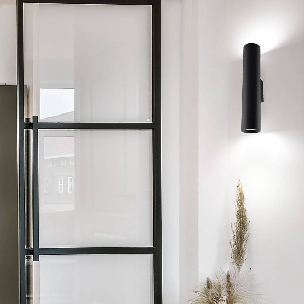 Wandlampe Metall UP DOWN Wandleuchte Innen Treppenhauslampen Wand, Stahl schwarz, 2x GU10, DxH 6x30 cm