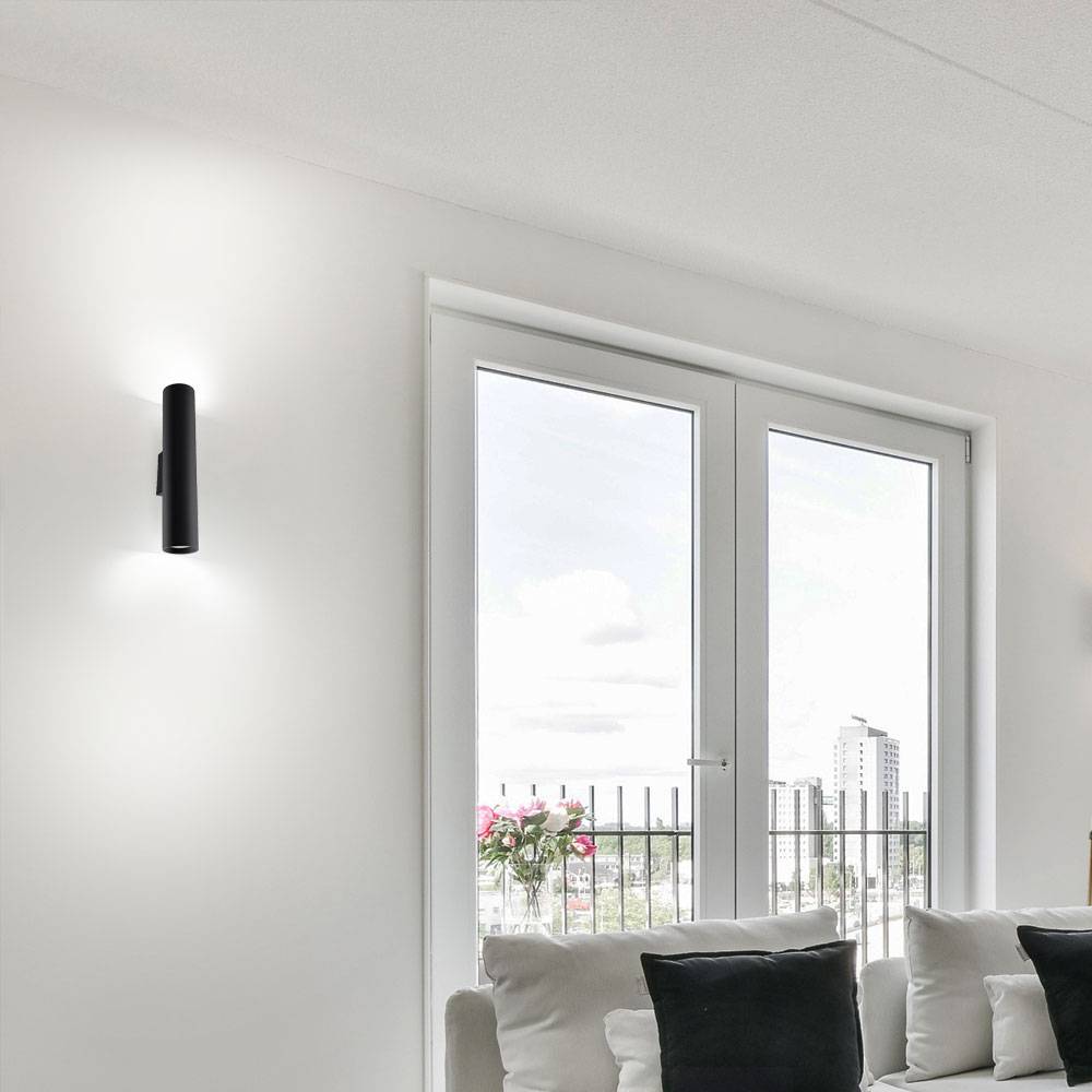 Wandlampe Metall UP DOWN Wandleuchte Innen Treppenhauslampen Wand, Stahl schwarz, 2x GU10, DxH 6x30 cm