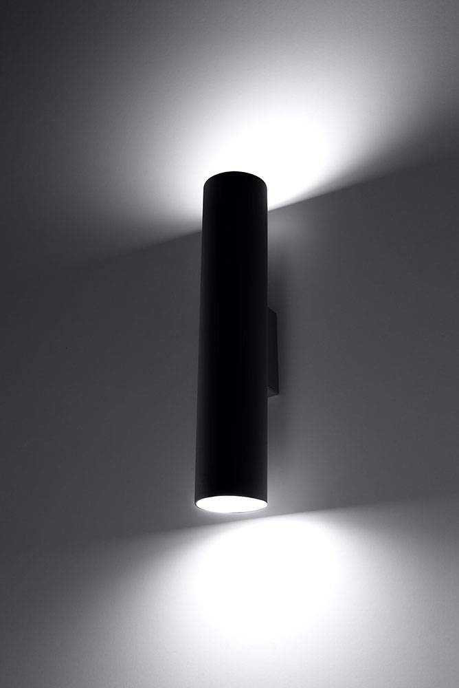Wandlampe Metall UP DOWN Wandleuchte Innen Treppenhauslampen Wand, Stahl schwarz, 2x GU10, DxH 6x30 cm