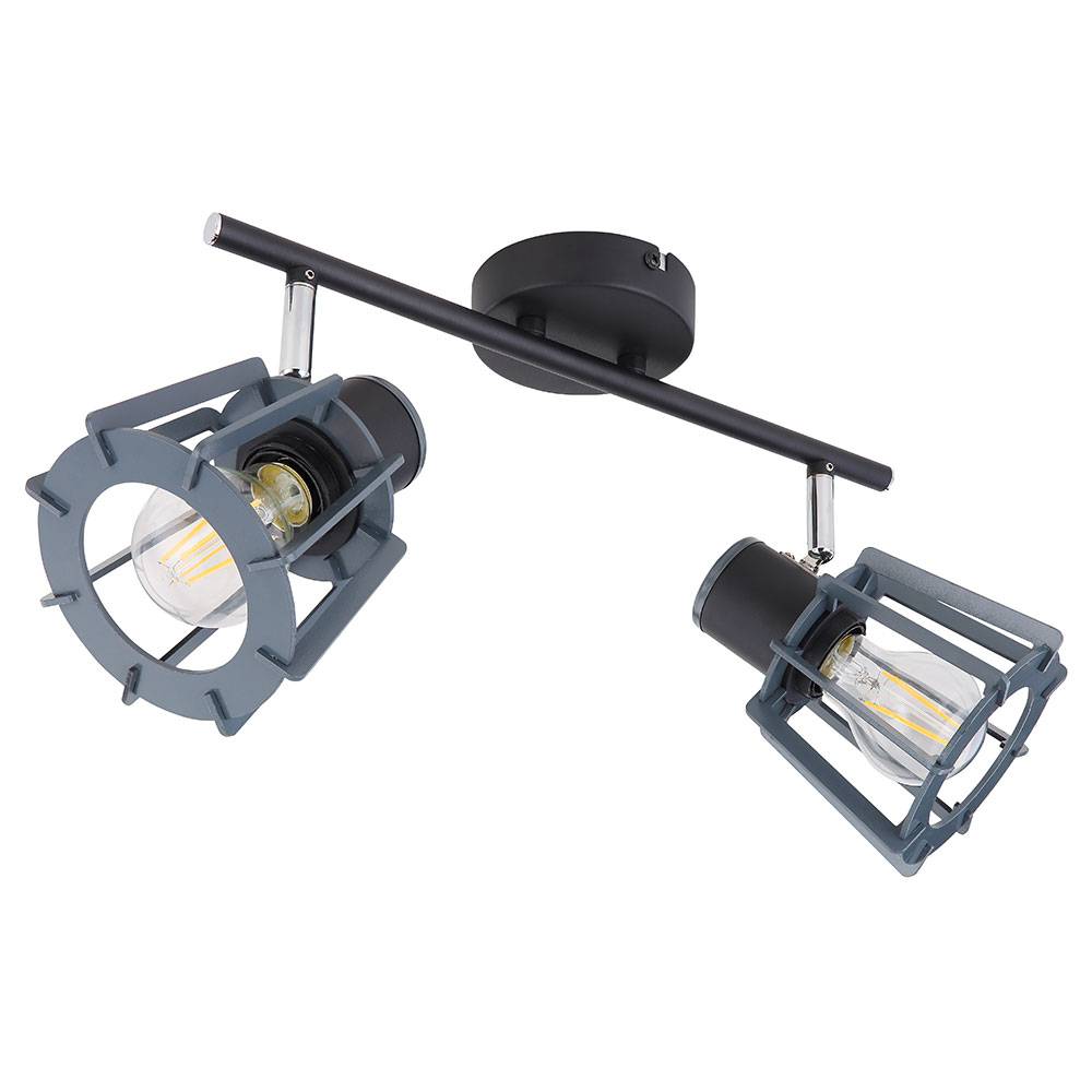 Deckenleuchte 2-flammig Metall Holz Esszimmer Design Deckenlampe mit beweglichen Spots, Lamellen graphit, 2x E27, LxBxH 36x17x18 cm