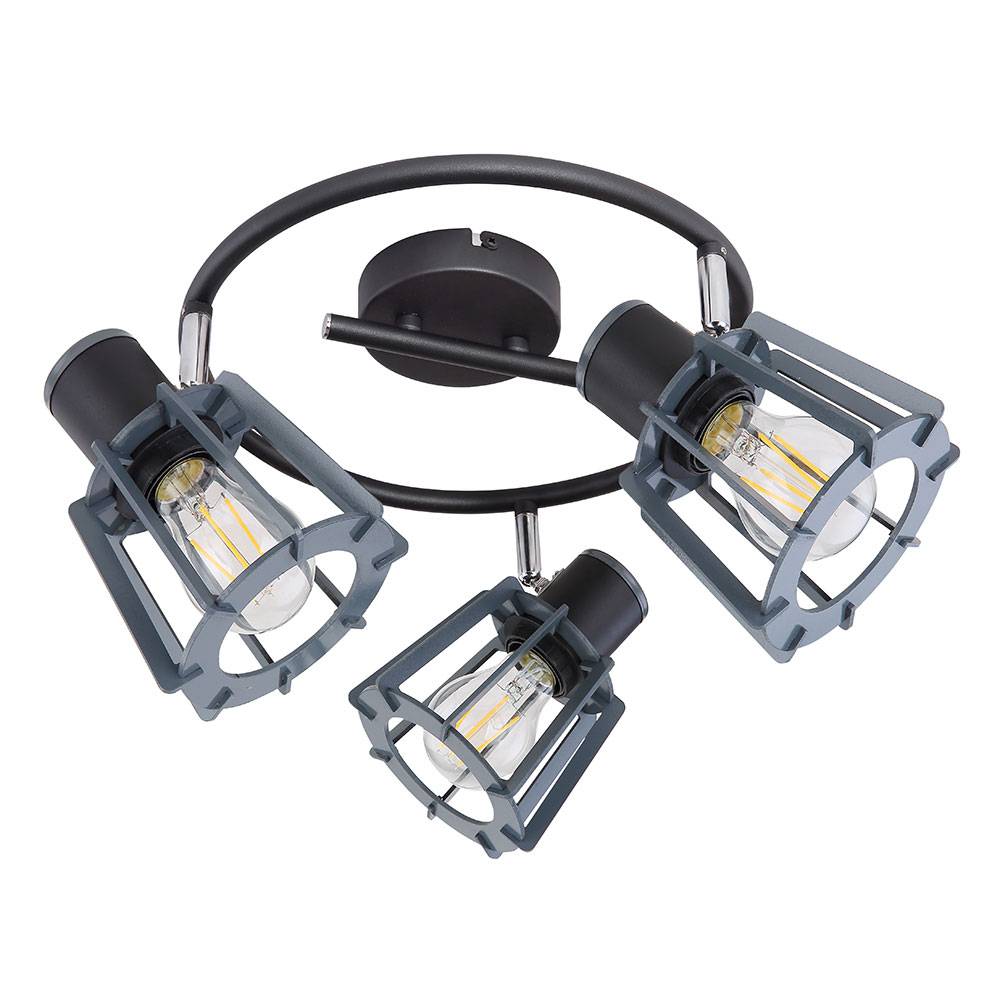 Deckenleuchte 3-flammig Deckenrondell Holz Wohnzimmer Design Deckenlampe mit beweglichen Spots, Lamellen graphit, 3x E27, DxH 28x18 cm